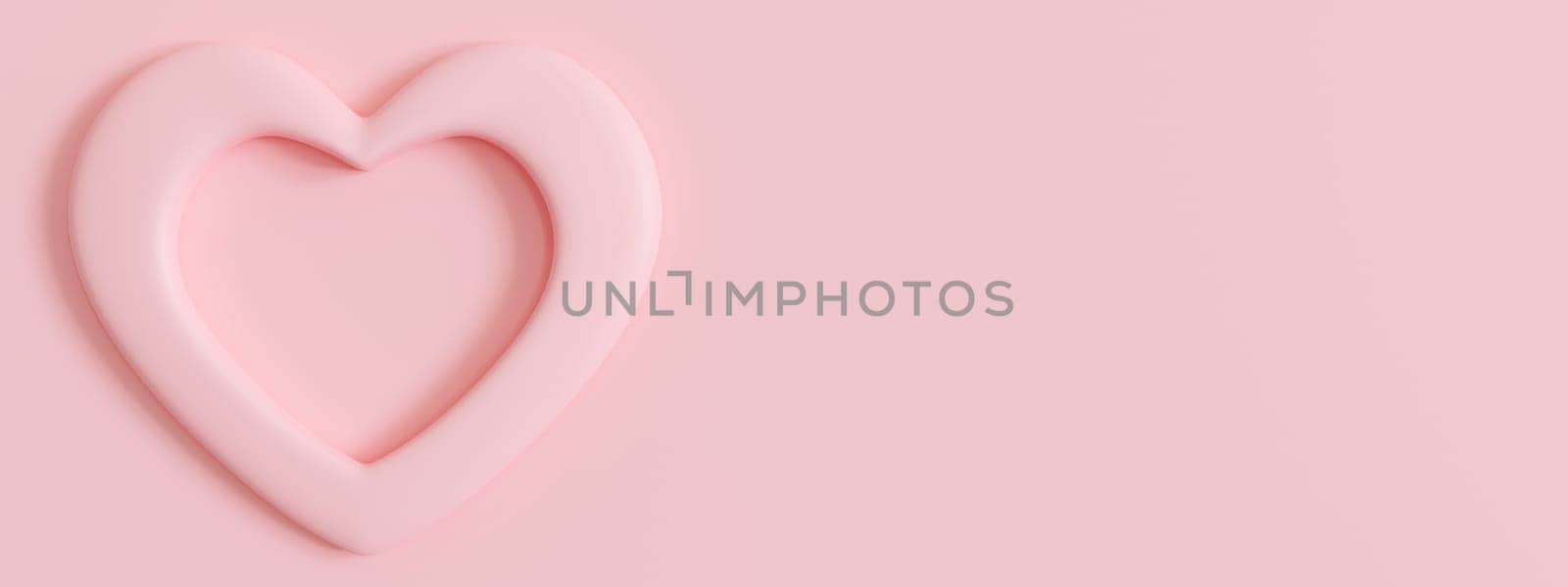 Pink background with heart and copy space. Valentine's Day, Mother's Day, Wedding backdrop. Empty space for advertising text, invitation, logo. Postcard, greeting card design. Love symbol. 3D render. by creativebird