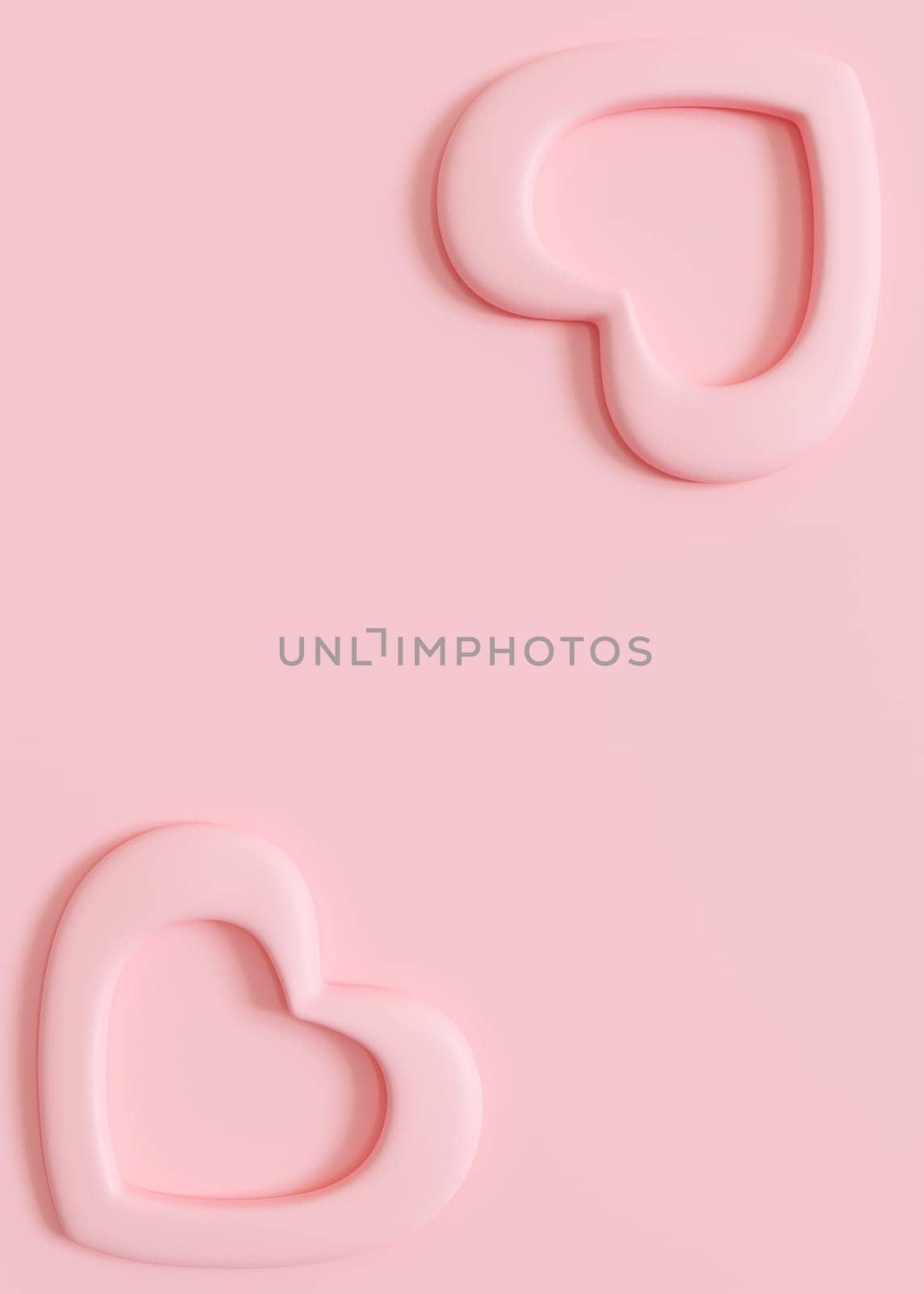 Pink vertical background with hearts and copy space. Valentine's Day, Mother's Day, Wedding backdrop. Empty space for advertising text, invitation. Postcard, greeting card design. Love. 3D render