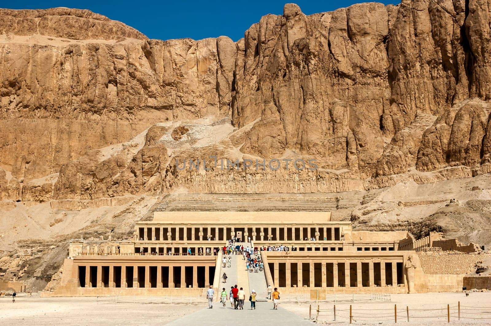 Luxor, Egypt - April 16 2008: Tourists visiting the temple of Hatshepsut, Luxor, Egypt