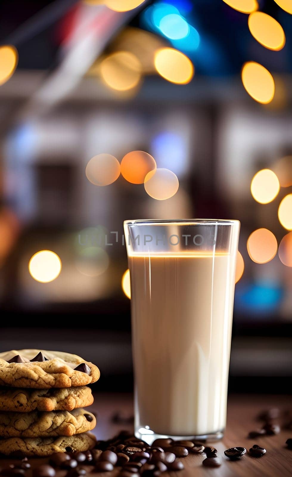 Coffe Milk And Cookies. Chocolate Chips Cookies And Coffee Milk. High quality photo