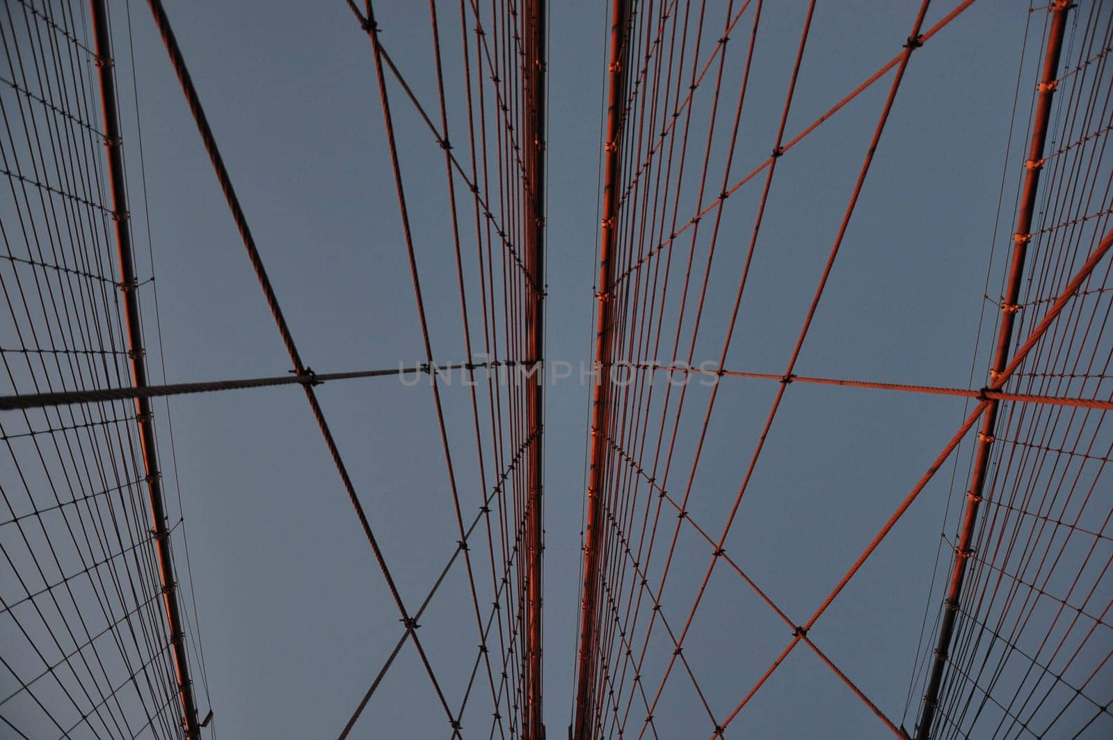 Low angle shot of rope scaffold of the Brooklyn bridge in New York