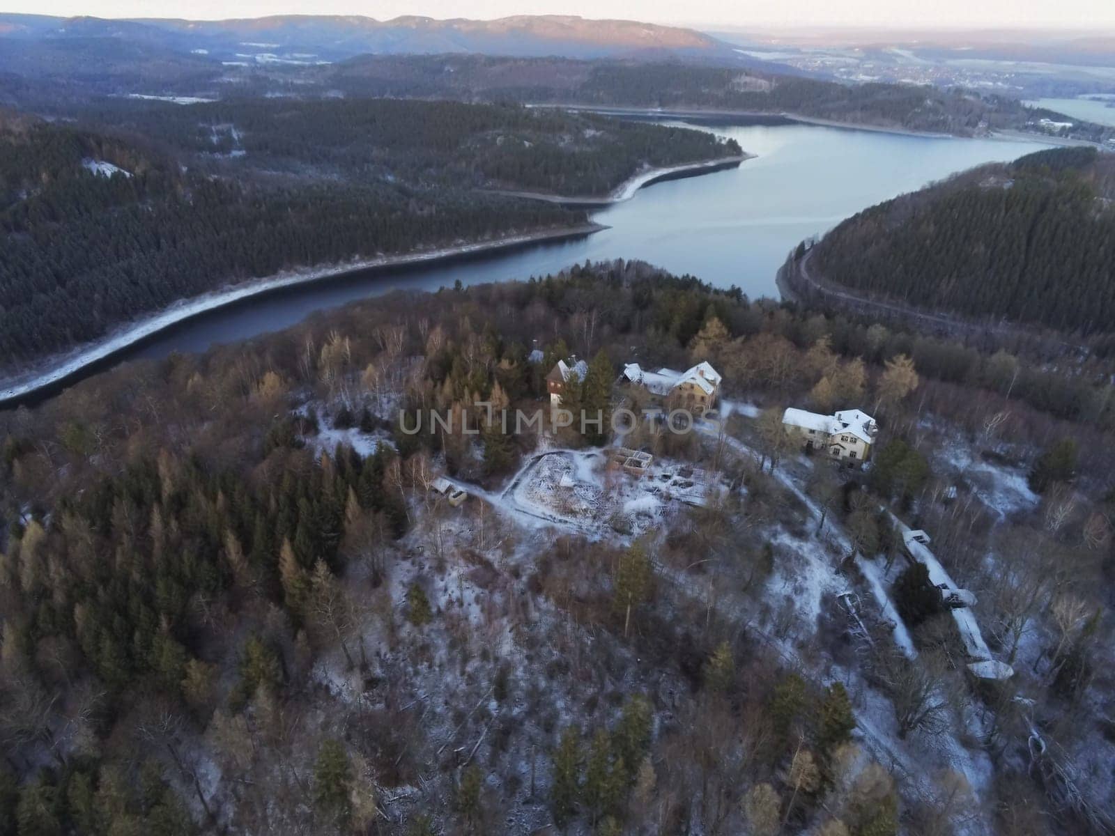 Aerial view of the Koenigsberg Sanatorium on the Steinberg in Goslar, Germany