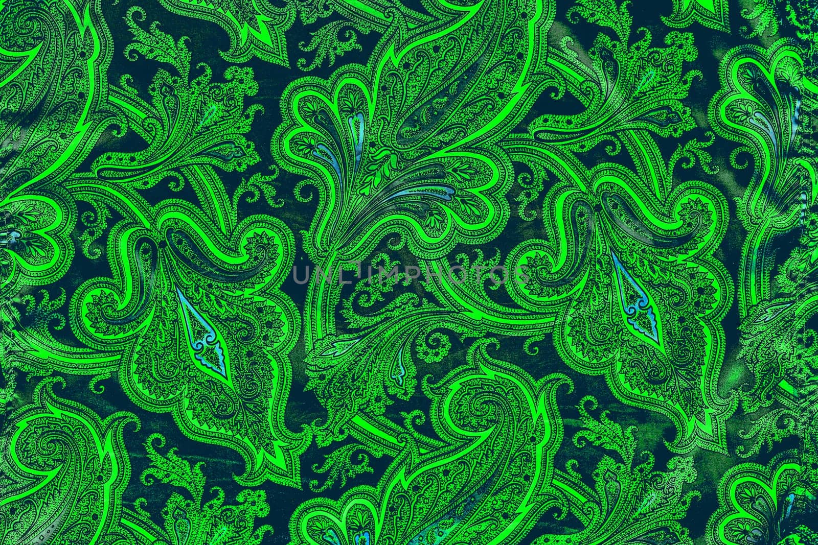 Bright green fabulous mystical background with bizarre leaves and flowers by jovani68