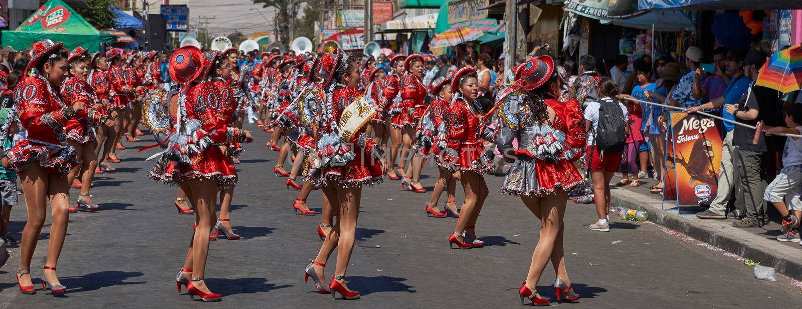 ARICA, CHILE - JANUARY 22, 2016: Caporales dance group performing at the annual Carnaval Andino con la Fuerza del Sol in Arica, Chile.
