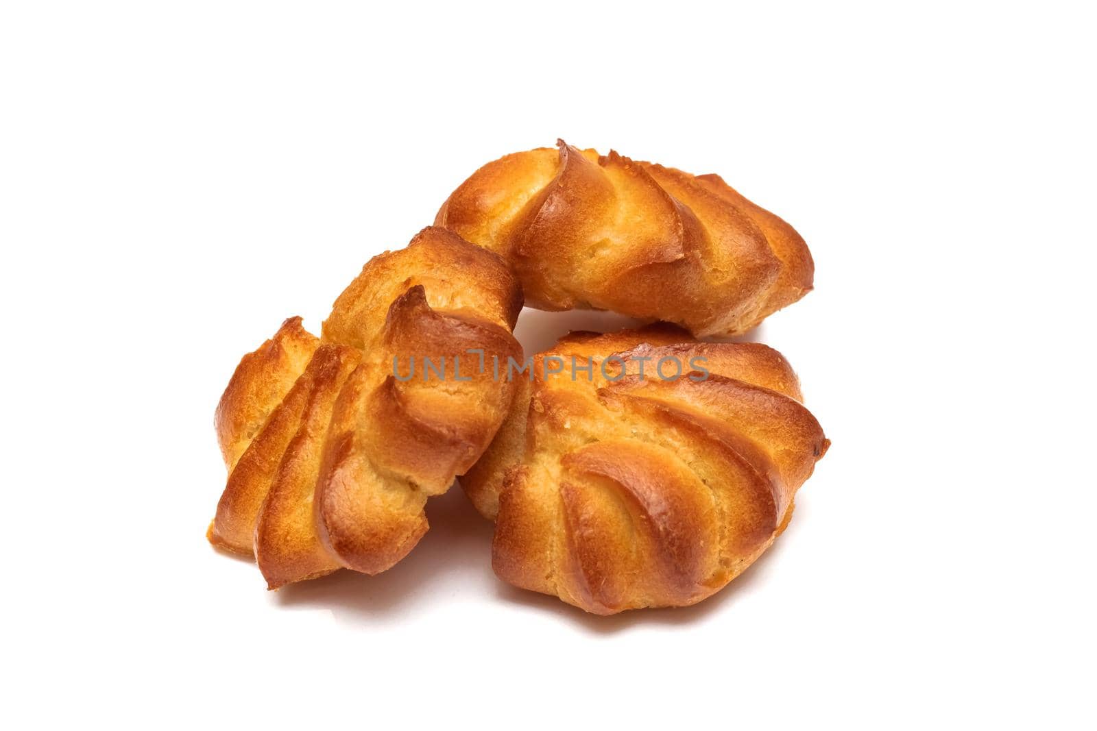 Three biscuit cookies close up, isolate on a white background