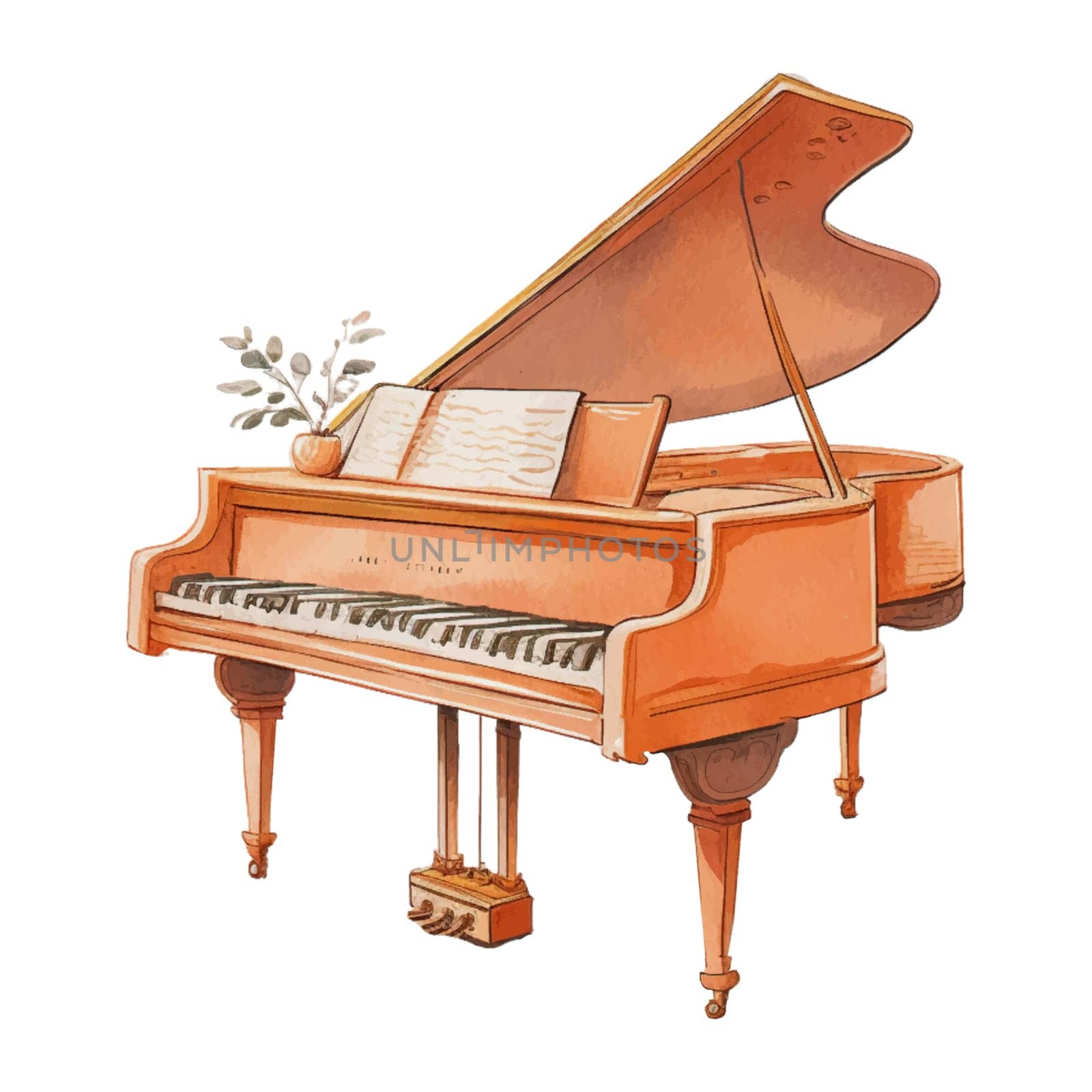 Piano Orange Watercolor Illustration Clipart illustration for design element, invitation card, sublimation, painting, wall art and more.