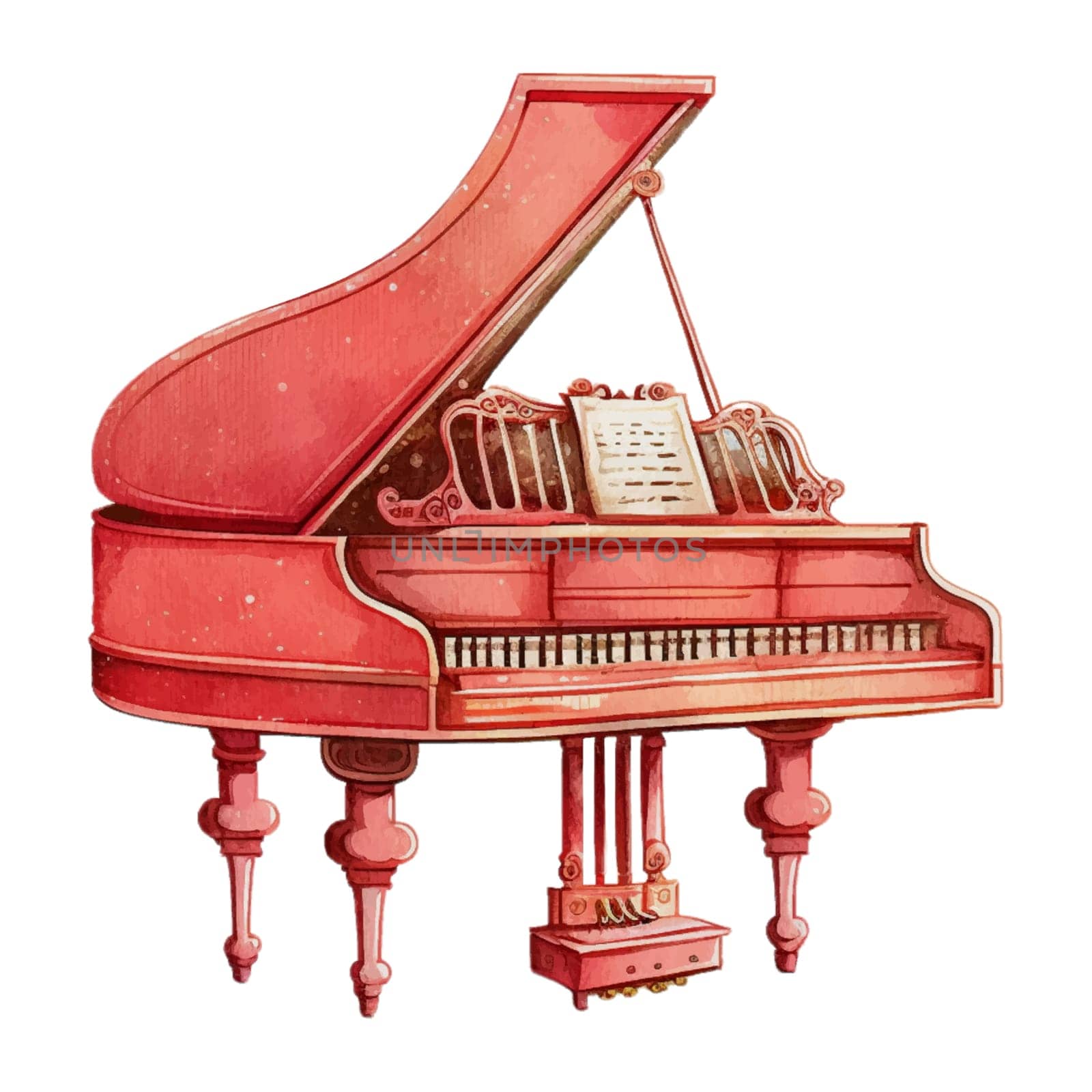 Piano Red Watercolor Illustration Clipart illustration for design element, invitation card, sublimation, painting, wall art and more.