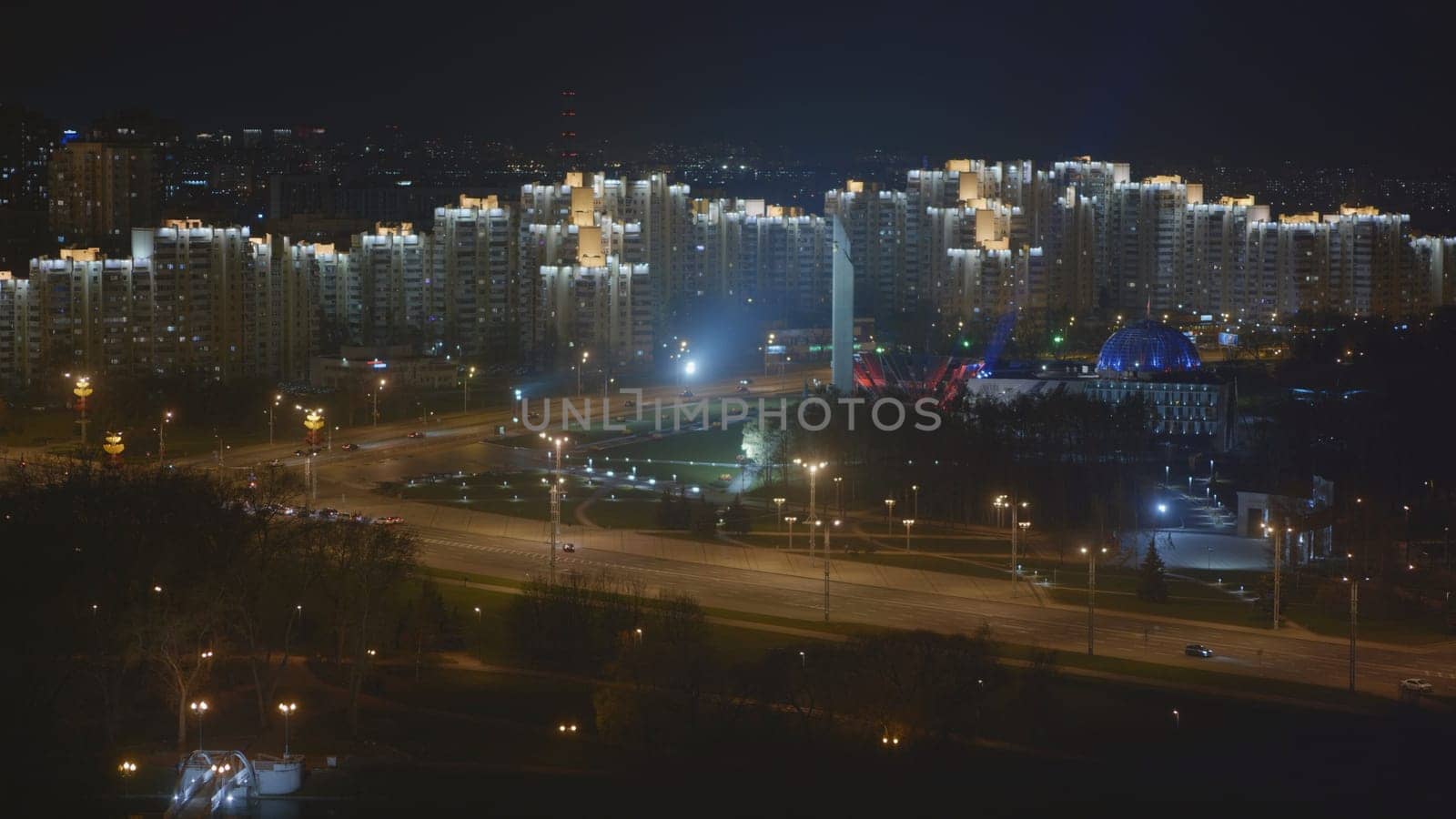 Streets of evening Minsk from above