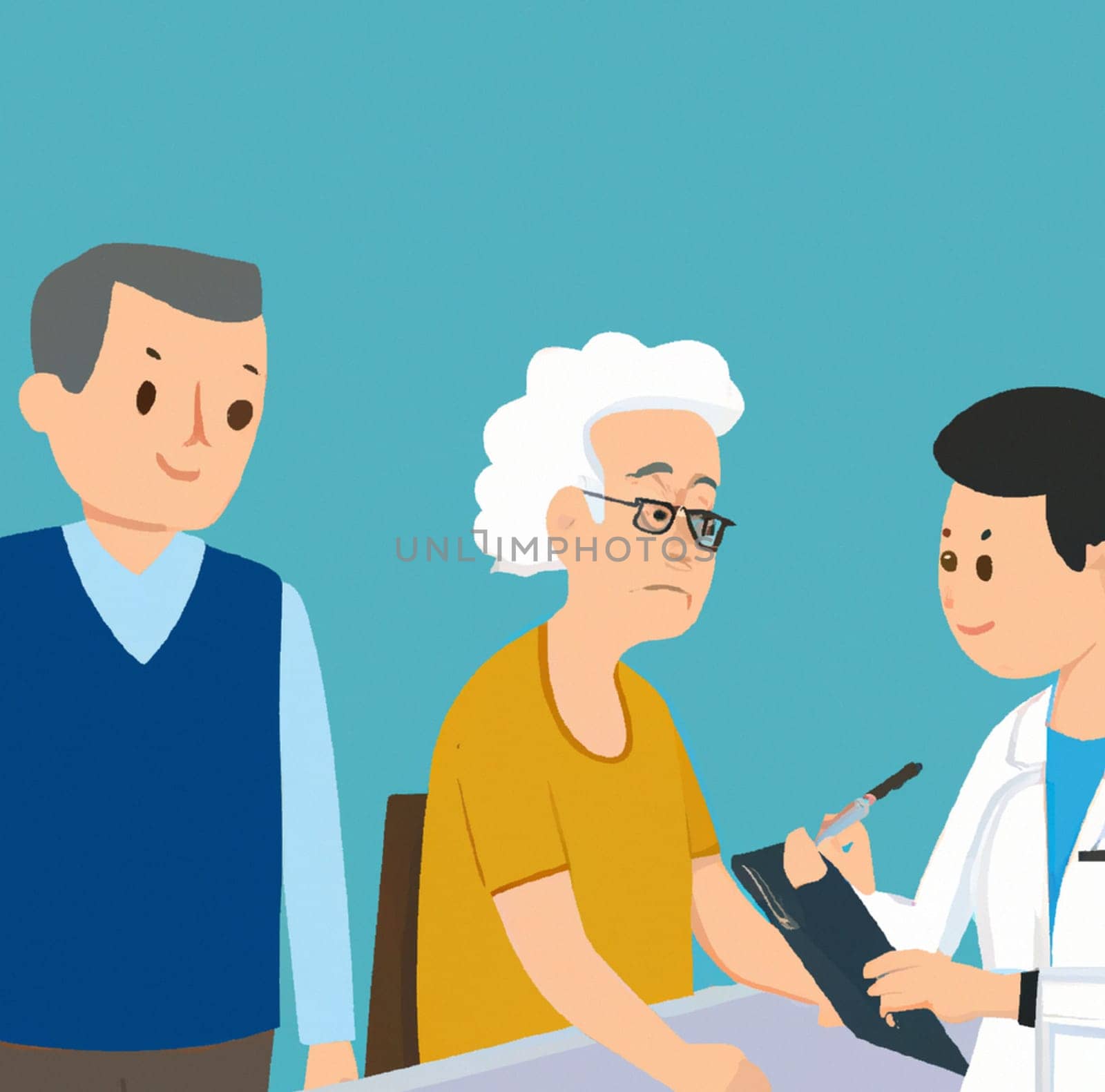 Wheelchair long-term care elderly helper, Medical concept design with nurse and patient, ilustration in trendy flat style isolated on white background, Men and women in long-term care snuggling up to a wheelchair for elderly women ilustr