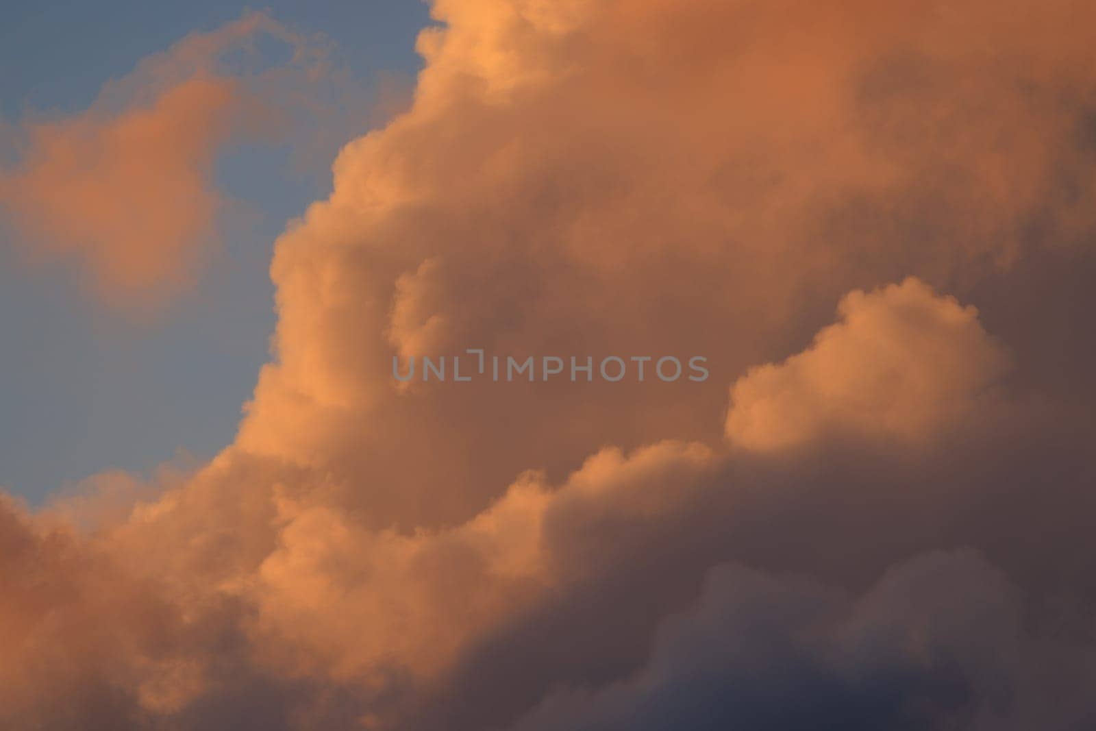 Pink clouds lit by early morning sun . High quality photo