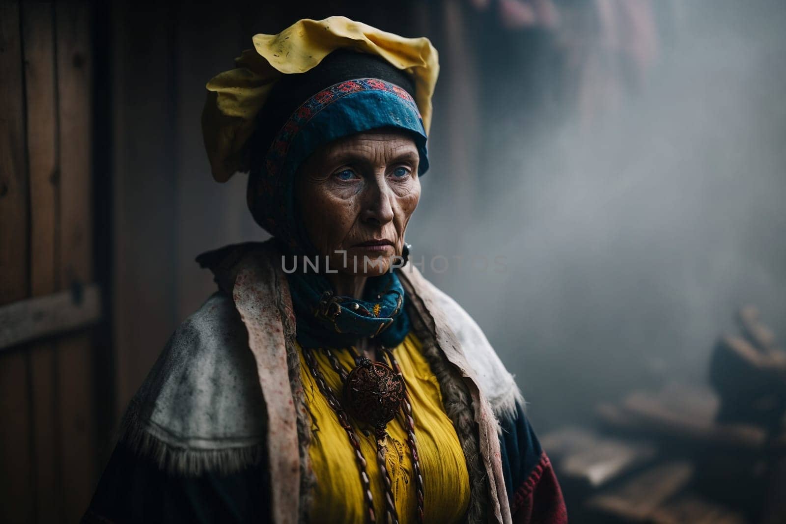Culture of Ukraine, authenticity, uniqueness, independence and endurance. Local things, clothes, terrain. Yellow Ukrainian symbols, villages. High quality Generative AI .
