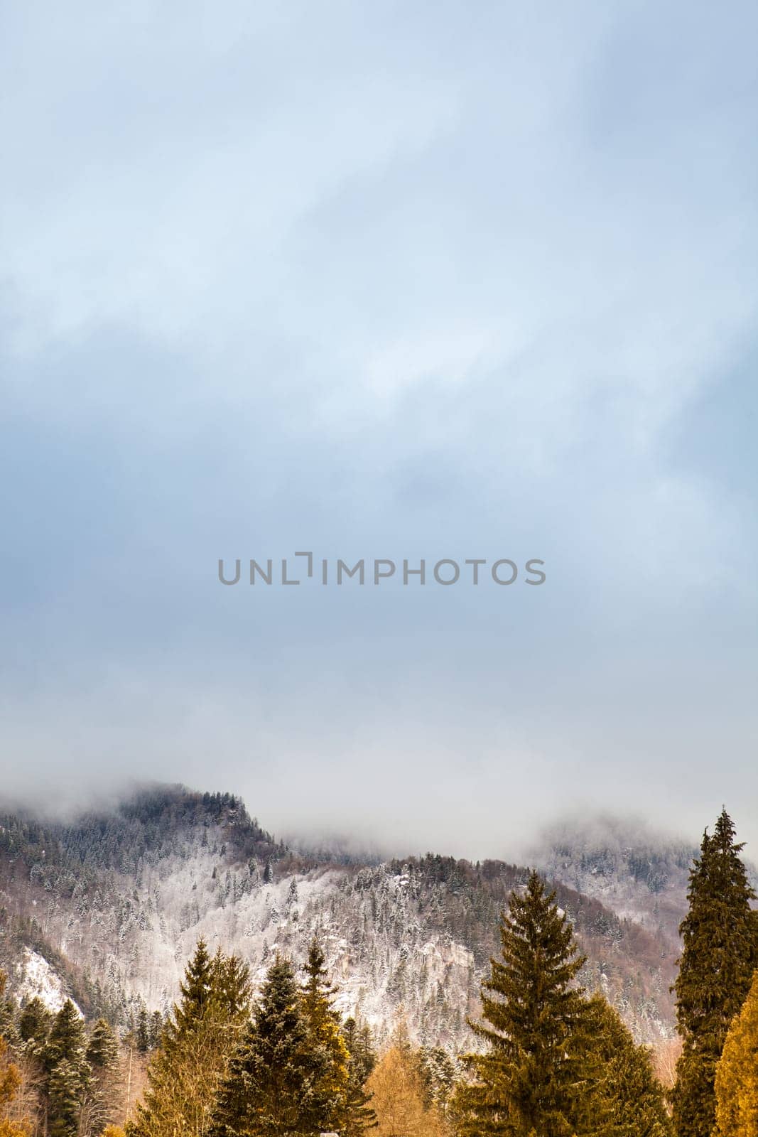 Beautiful Landscape of mountains and clouds in winter