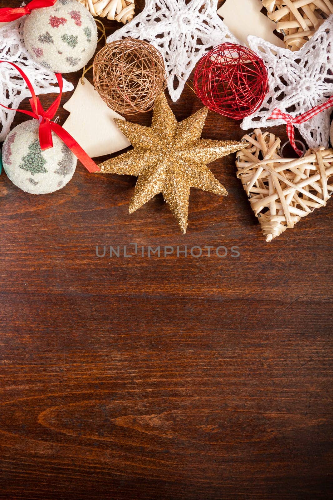 Christmas decoration on wooden background. Studio photo