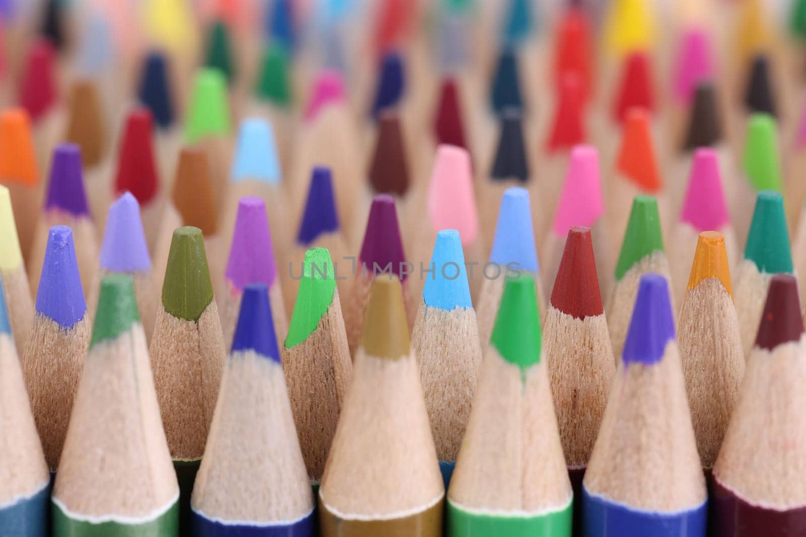 Sharp colored pencils closeup. Set of colorful pencils creativity artistic skill and school. Drawing imagination and fantasy make world bright and impressive concept