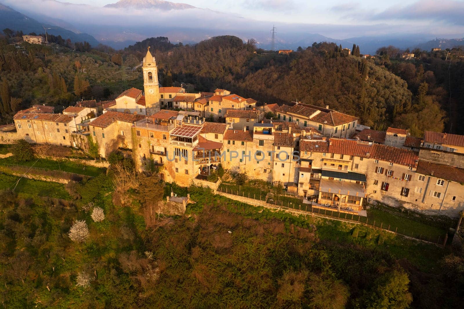 Aerial view of the small village of Monteggiori Versilia  by fotografiche.eu