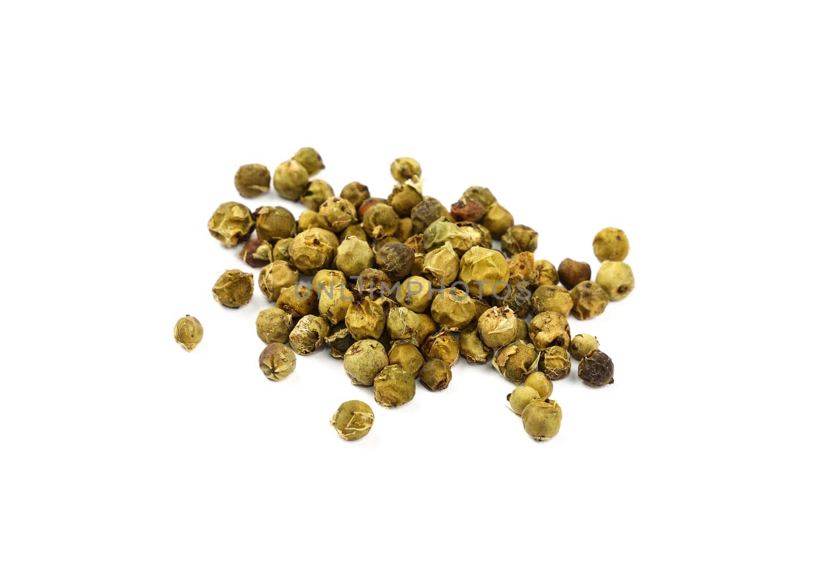 Heap of green peppercorns isolated by BreakingTheWalls