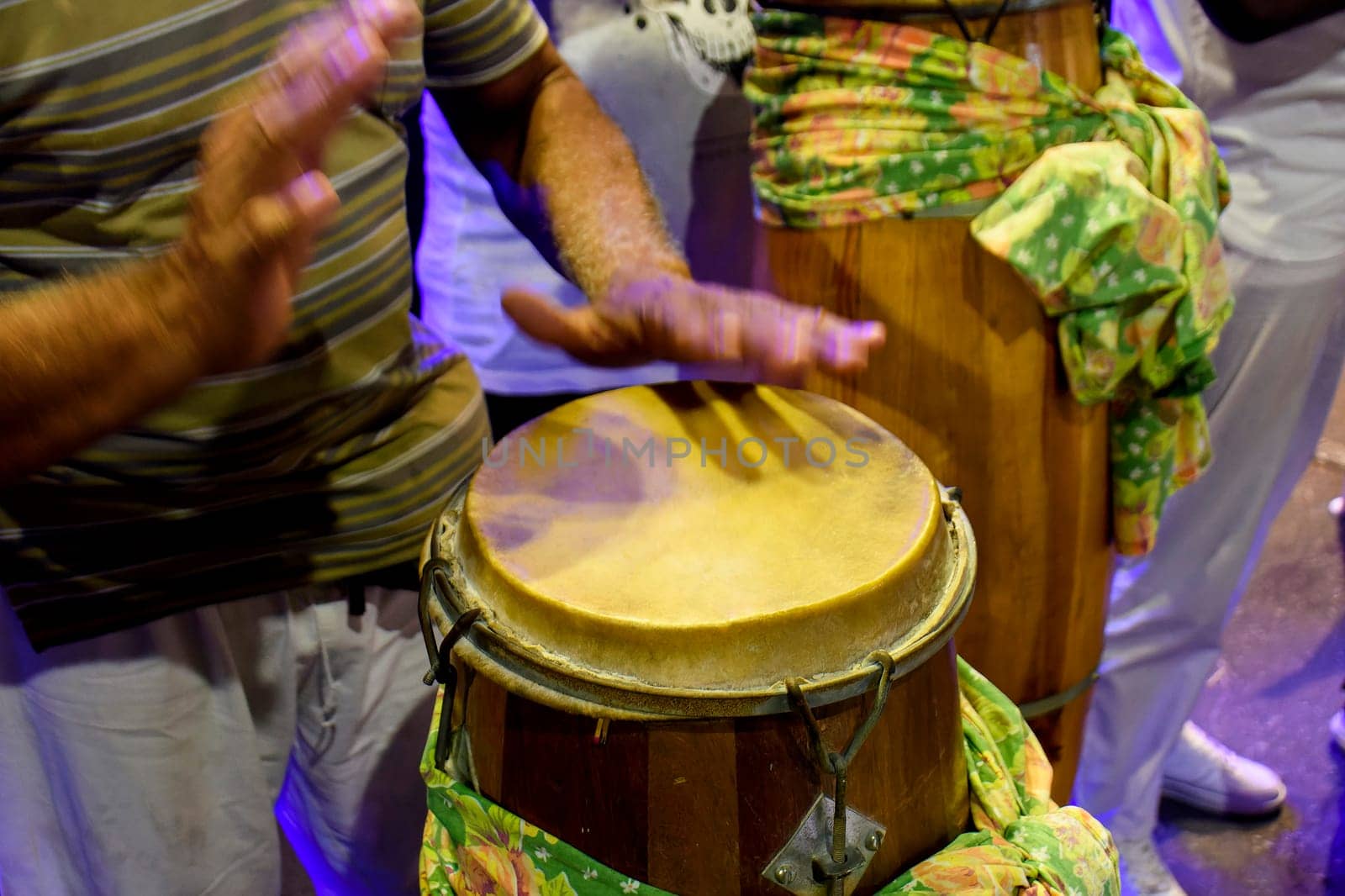 Hand drums called atabaque in Brazil used during a typical Umbanda ceremony, an Afro-Brazilian religion where they are the main instruments