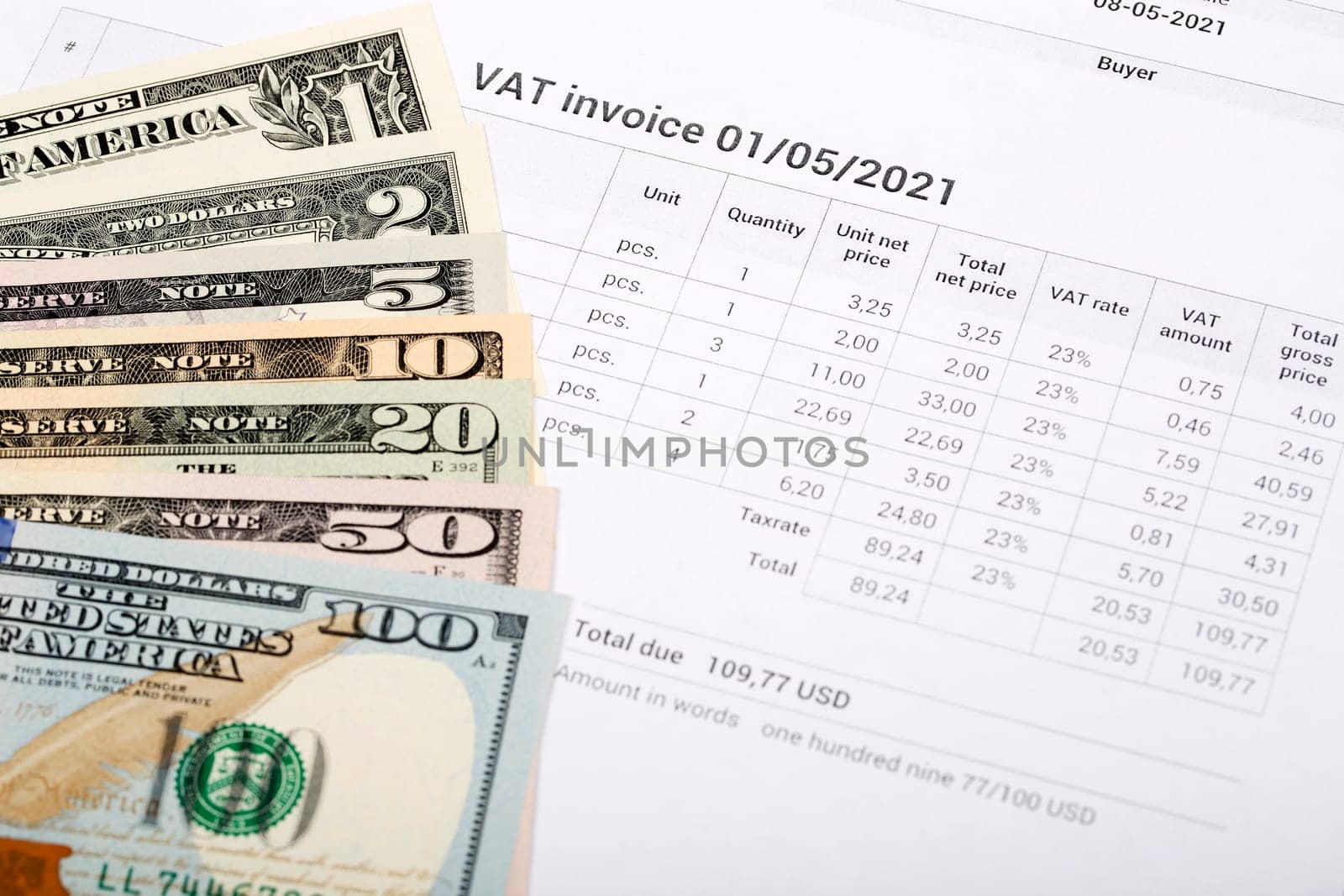 VAT invoice with American money by johan10