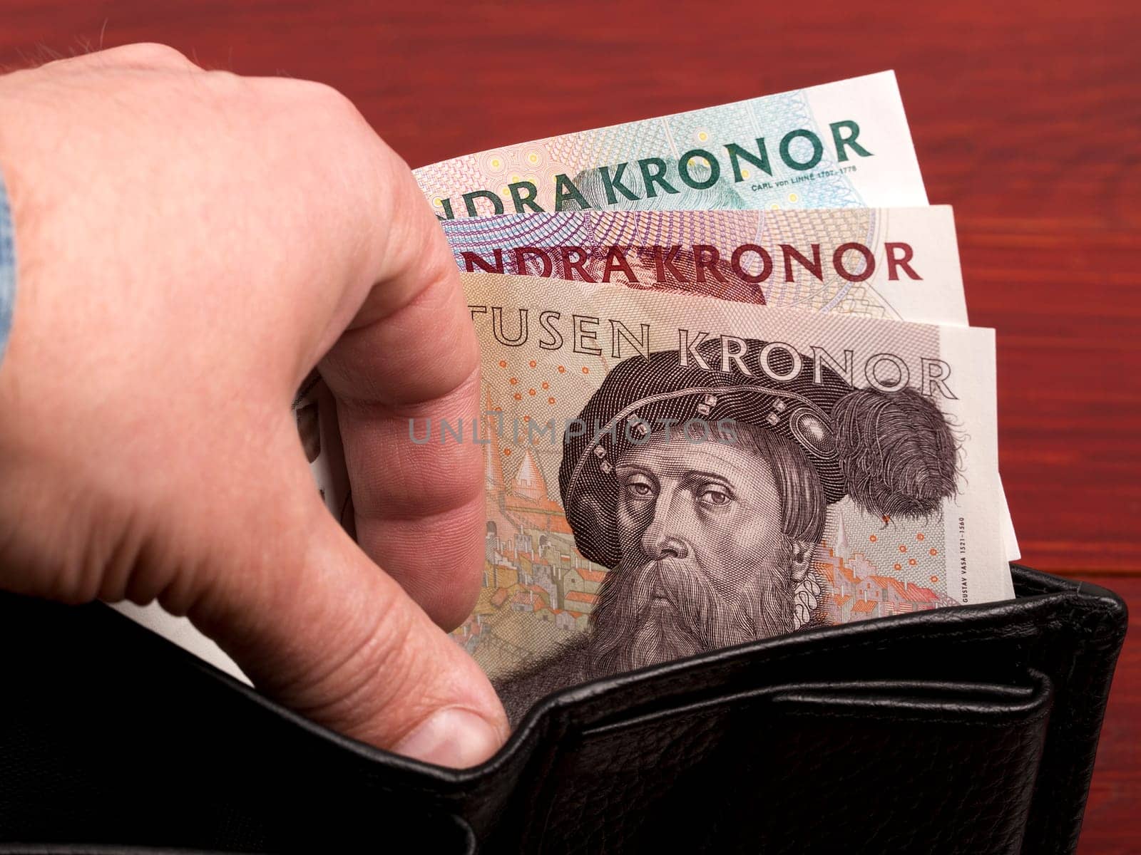 Old Swedish krona in the black wallet