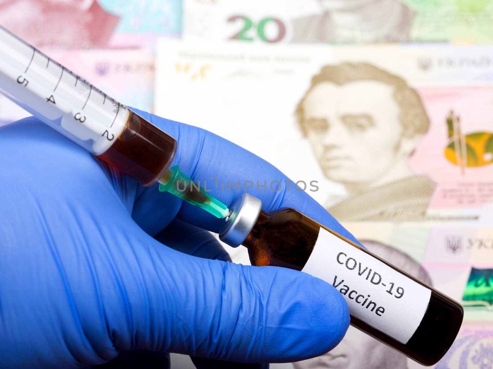 Vaccine against Covid-19 on the background of Ukrainian money by johan10
