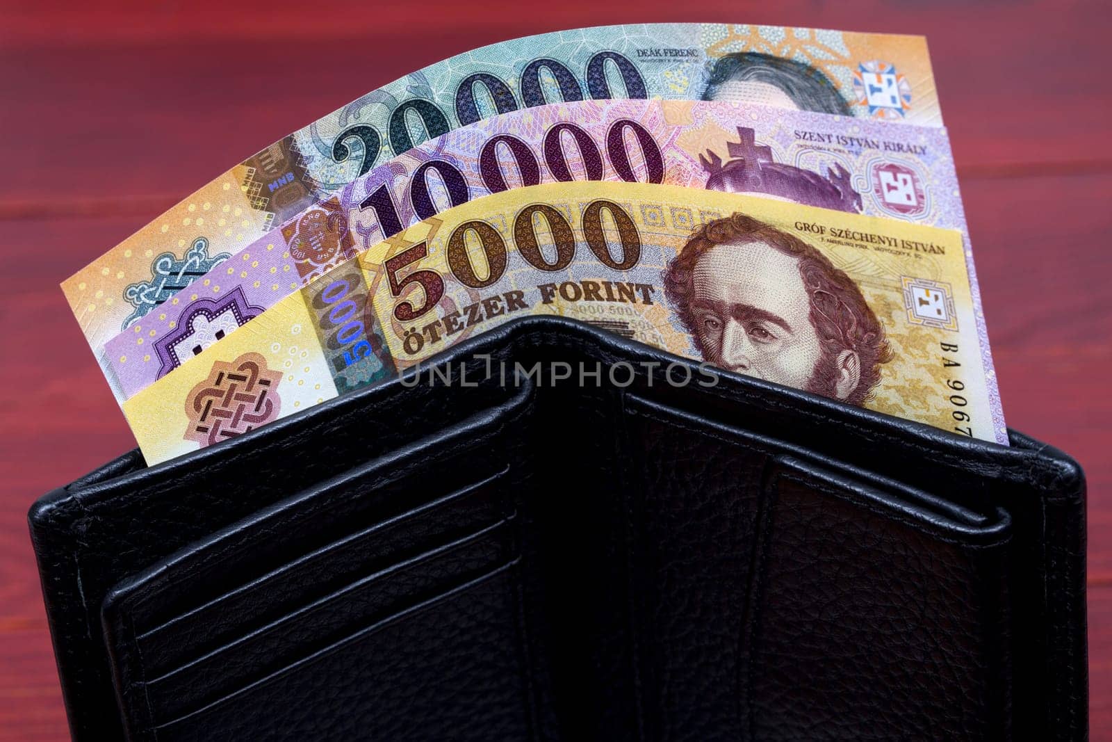 Hungarian money - forint in the black wallet