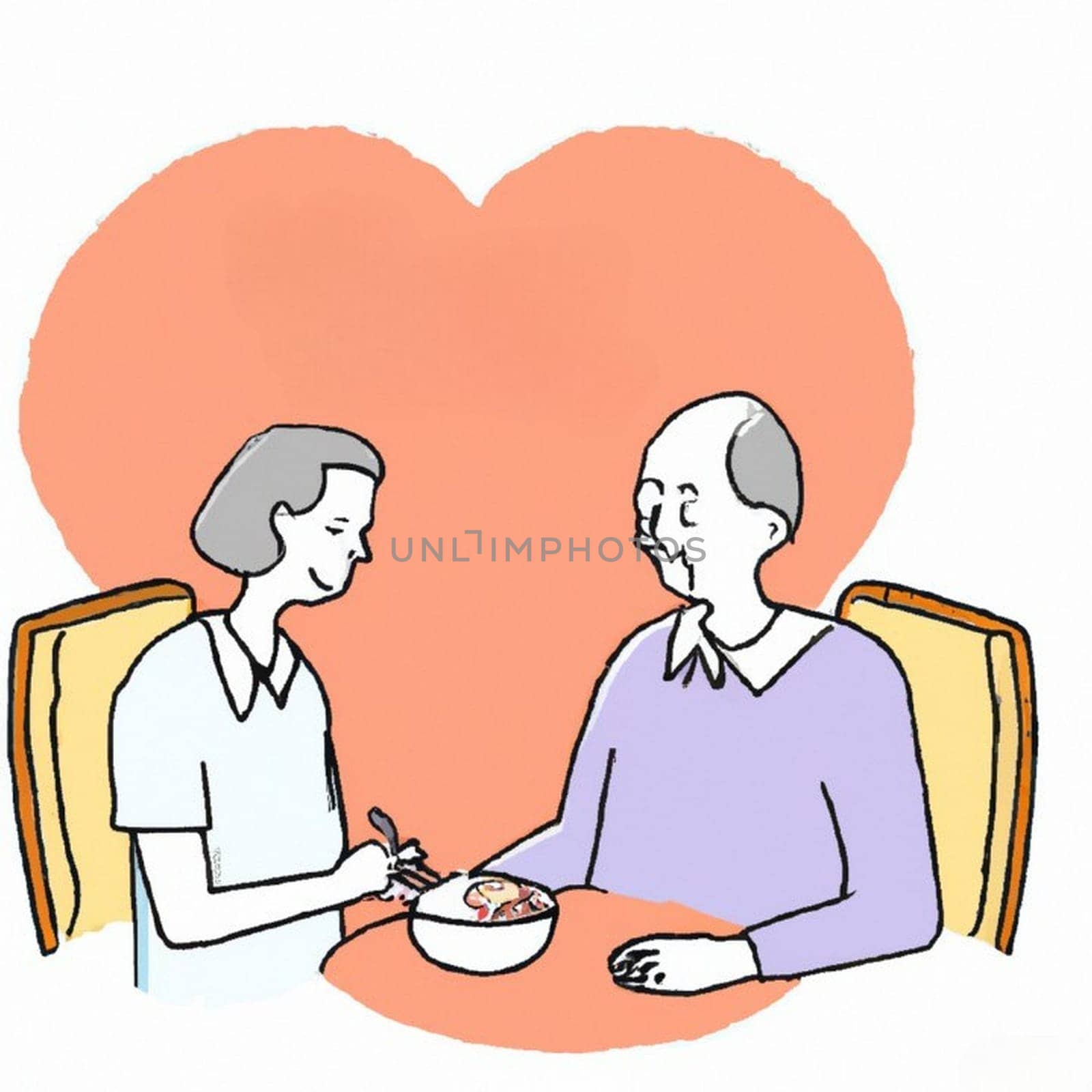 Romantic senior couple in love. Happy family. Elderly couple relaxing together. characters, illustration. High quality illustration