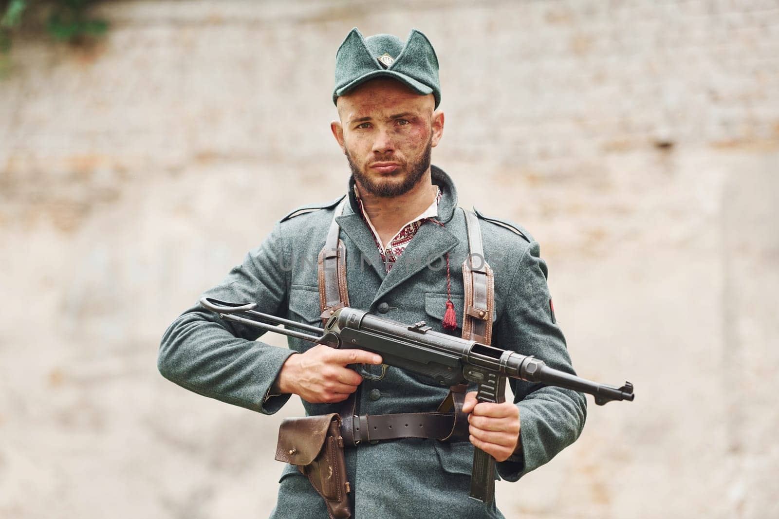 TERNOPIL, UKRAINE - June 2020 UPA Ukrainian Insurgent Army movie filming. Pictures of backstage. Young soldier with weapon.