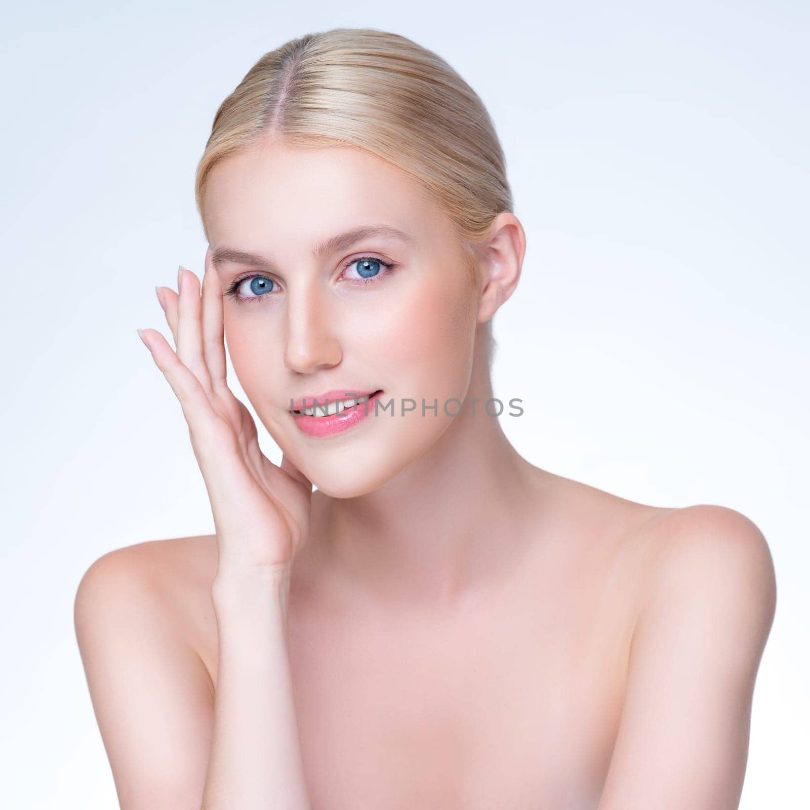 Personable beautiful woman with perfect smooth skin portrait. by biancoblue