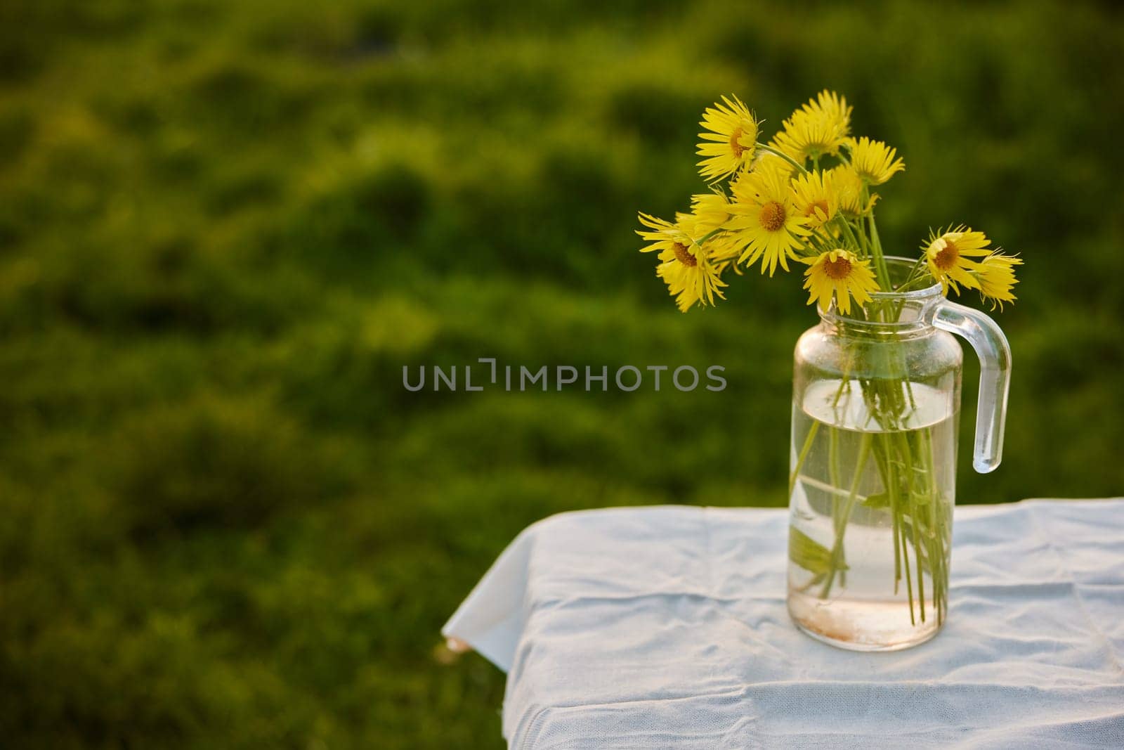 yellow flowers on the street vase. High quality photo