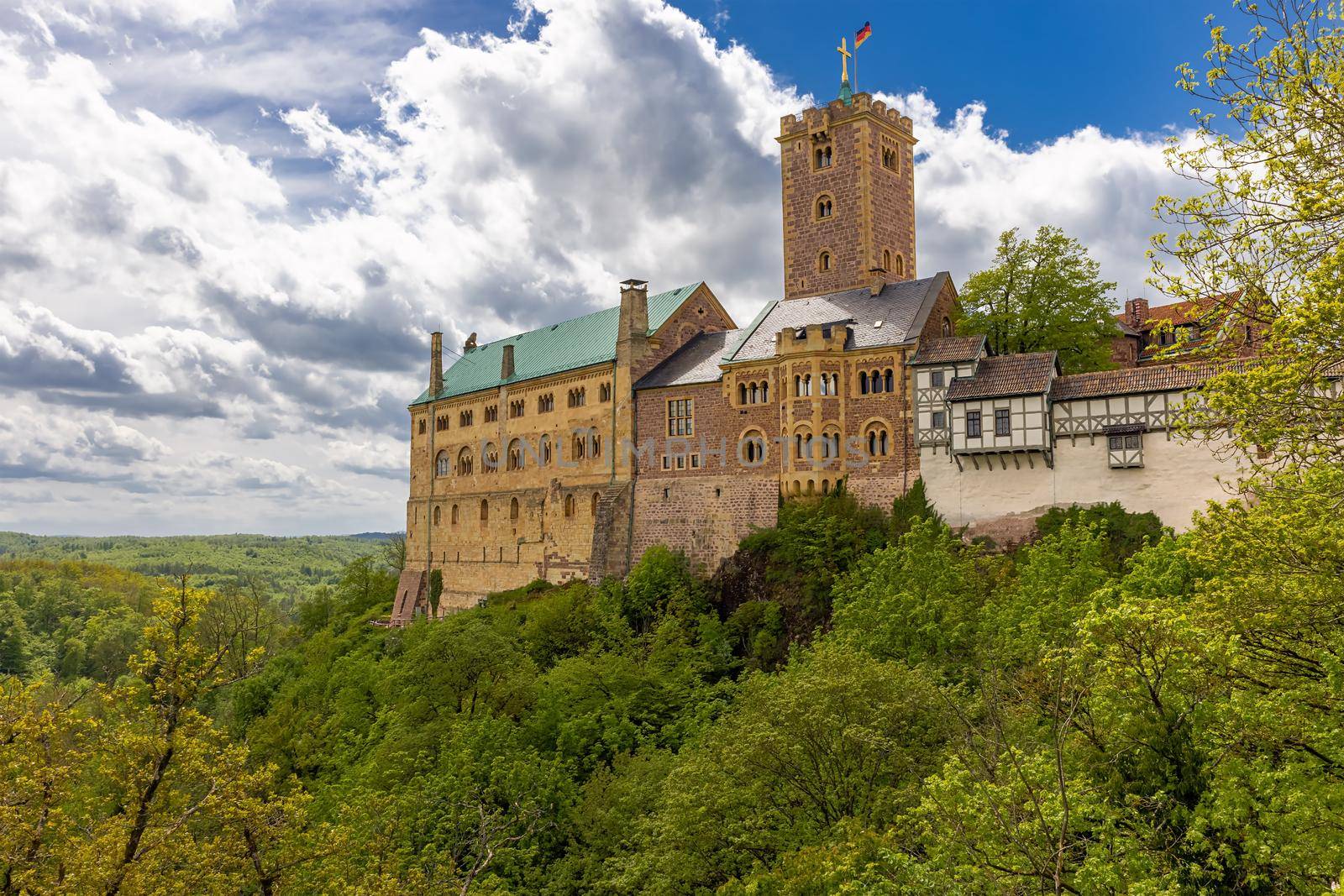 Wartburg Castle, Germany, Thuringia. View of the central part of the castle 