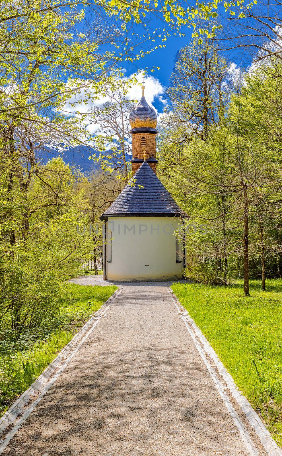 Park with a chapel at the Linderhof Palace in Bavaria, Germany