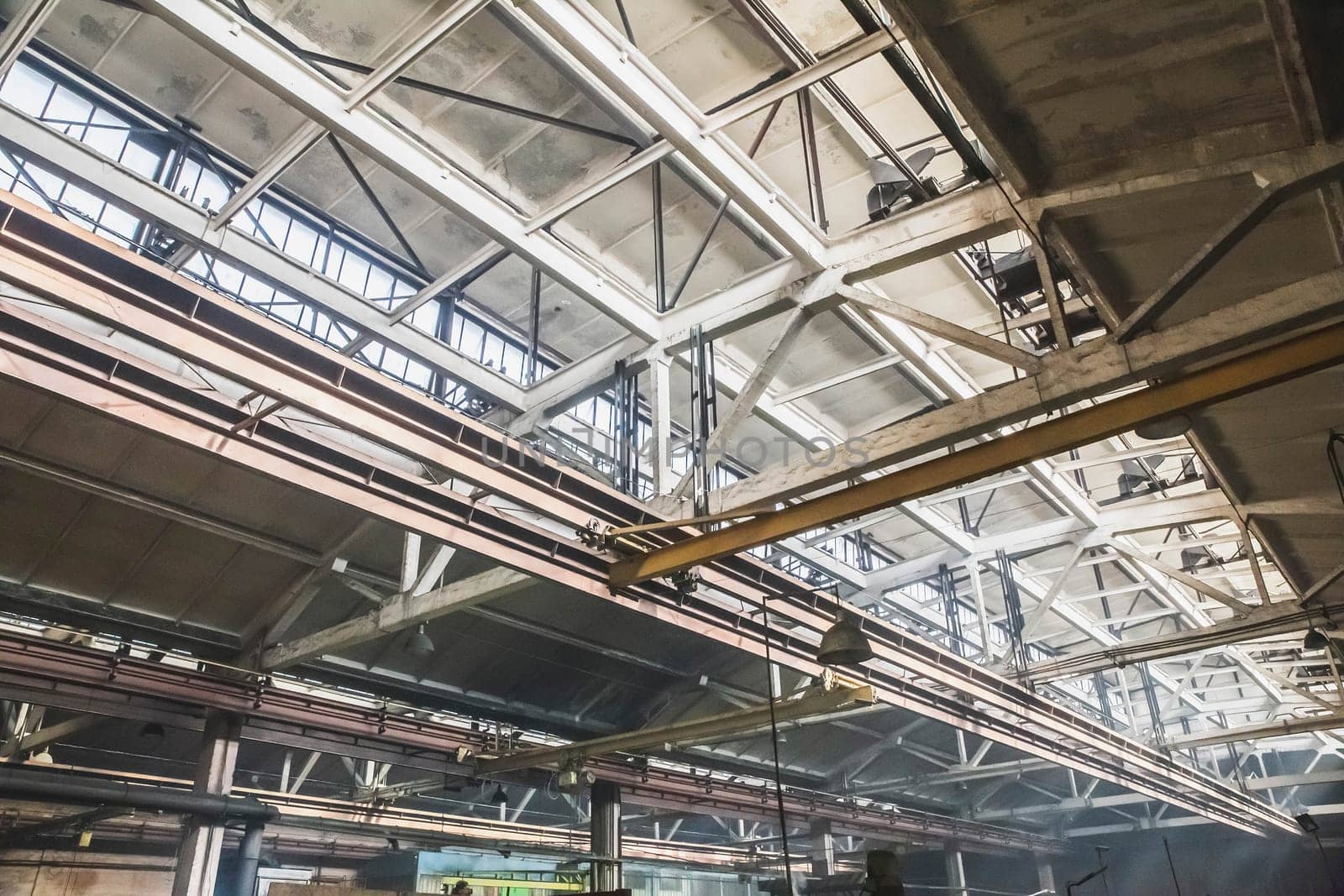 Huge reinforced concrete roof frame of an abandoned factory.