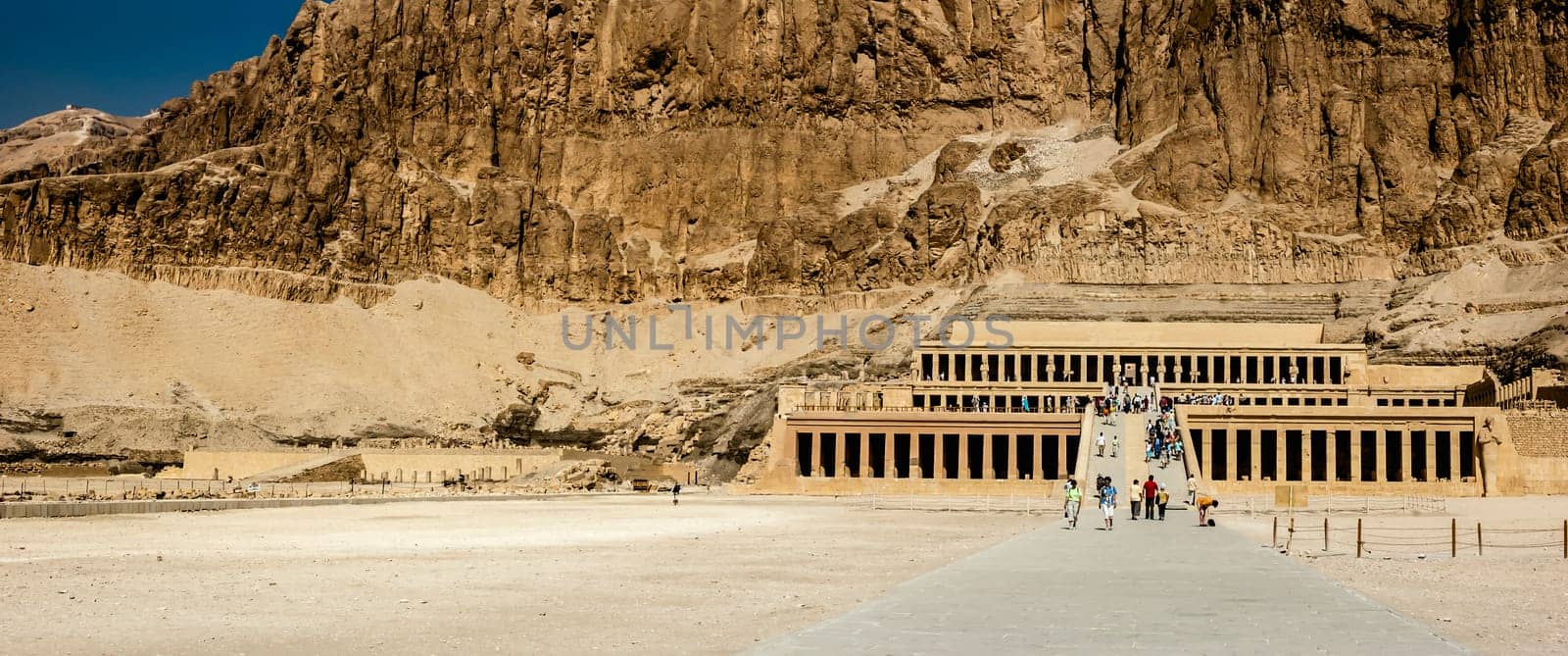 Luxor, Egypt - April 16 2008: Tourists visiting the temple of Hatshepsut, Luxor, Egypt