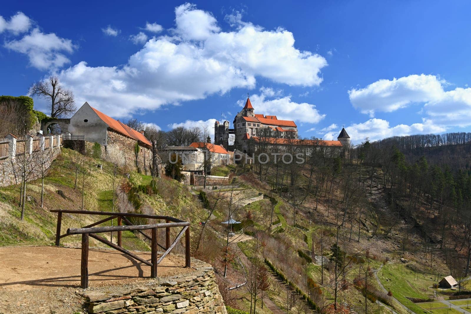 Historical architecture. Beautiful old castle Pernstejn in the village of Nedvedice - Czech Republic. A fabulous old building. by Montypeter