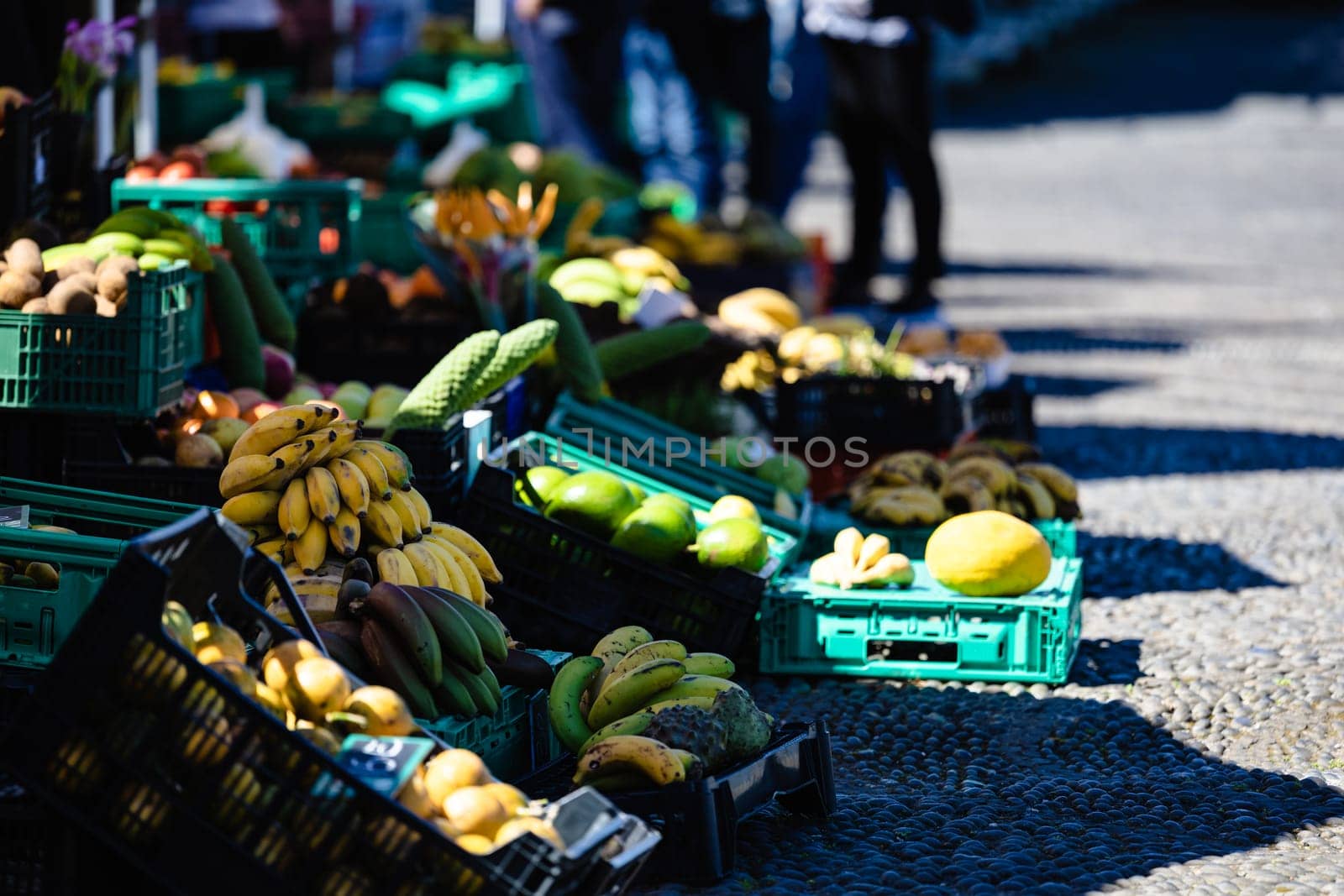 Fresh healthy local fruits and vegetables on Santana market. Madeira, Portugal
