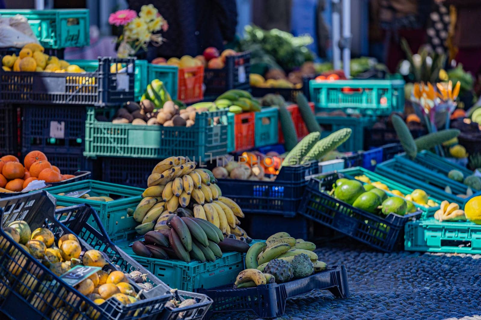 Fresh healthy local fruits and vegetables on Santana market. Madeira, Portugal