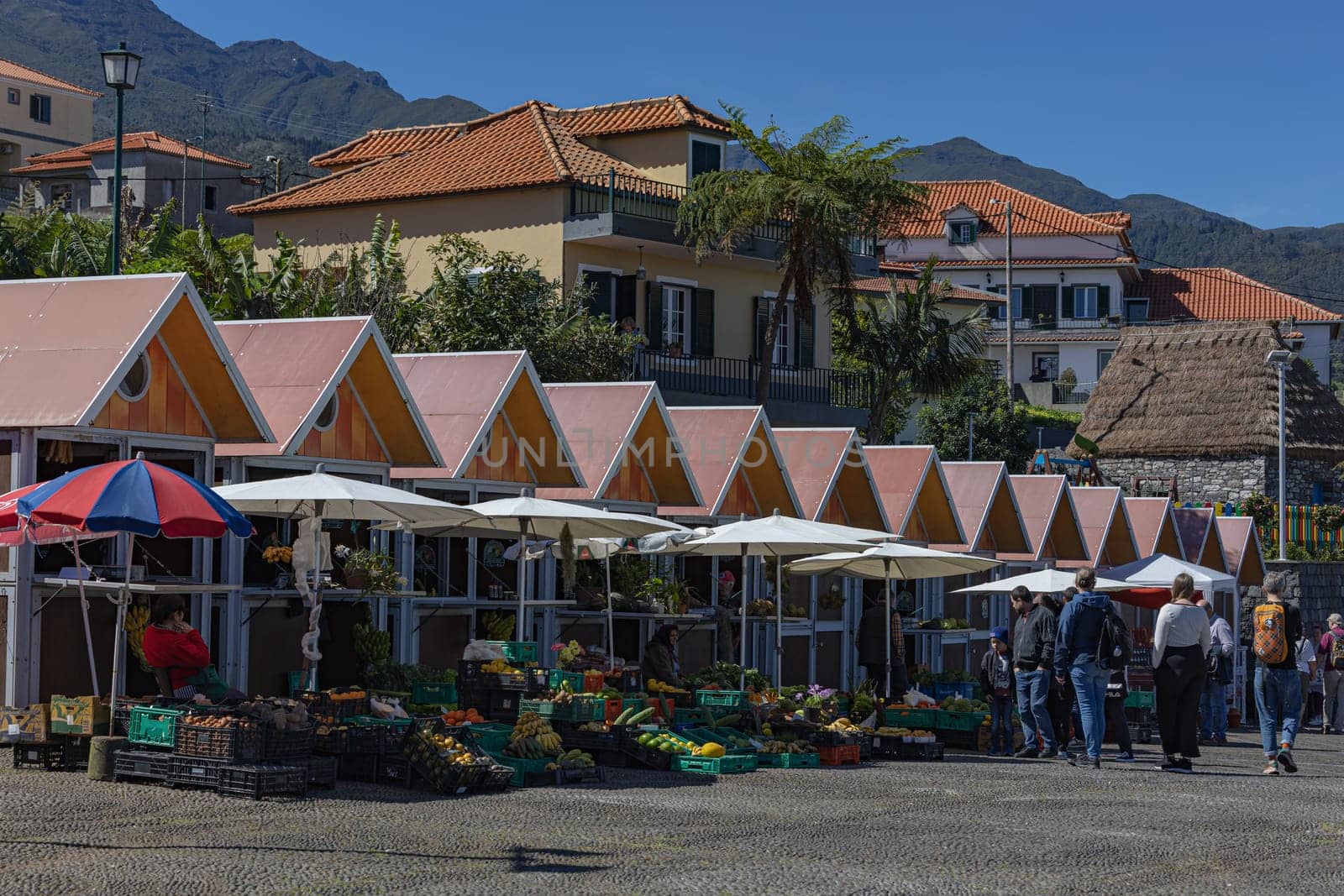 Fresh healthy local fruits and vegetables on Santana market. Madeira, Portugal