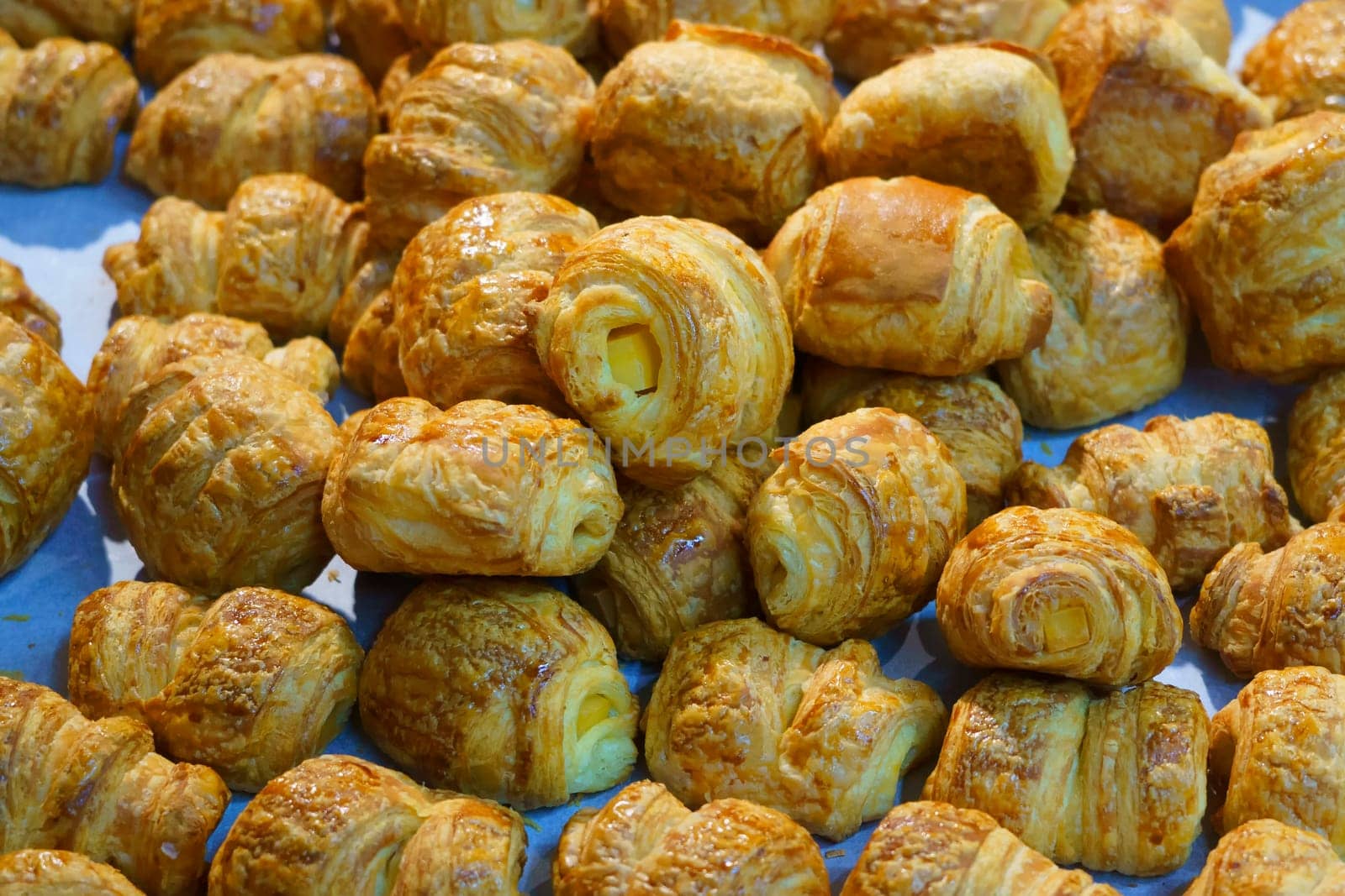 close up of group of pastries sold in the store. Top view.