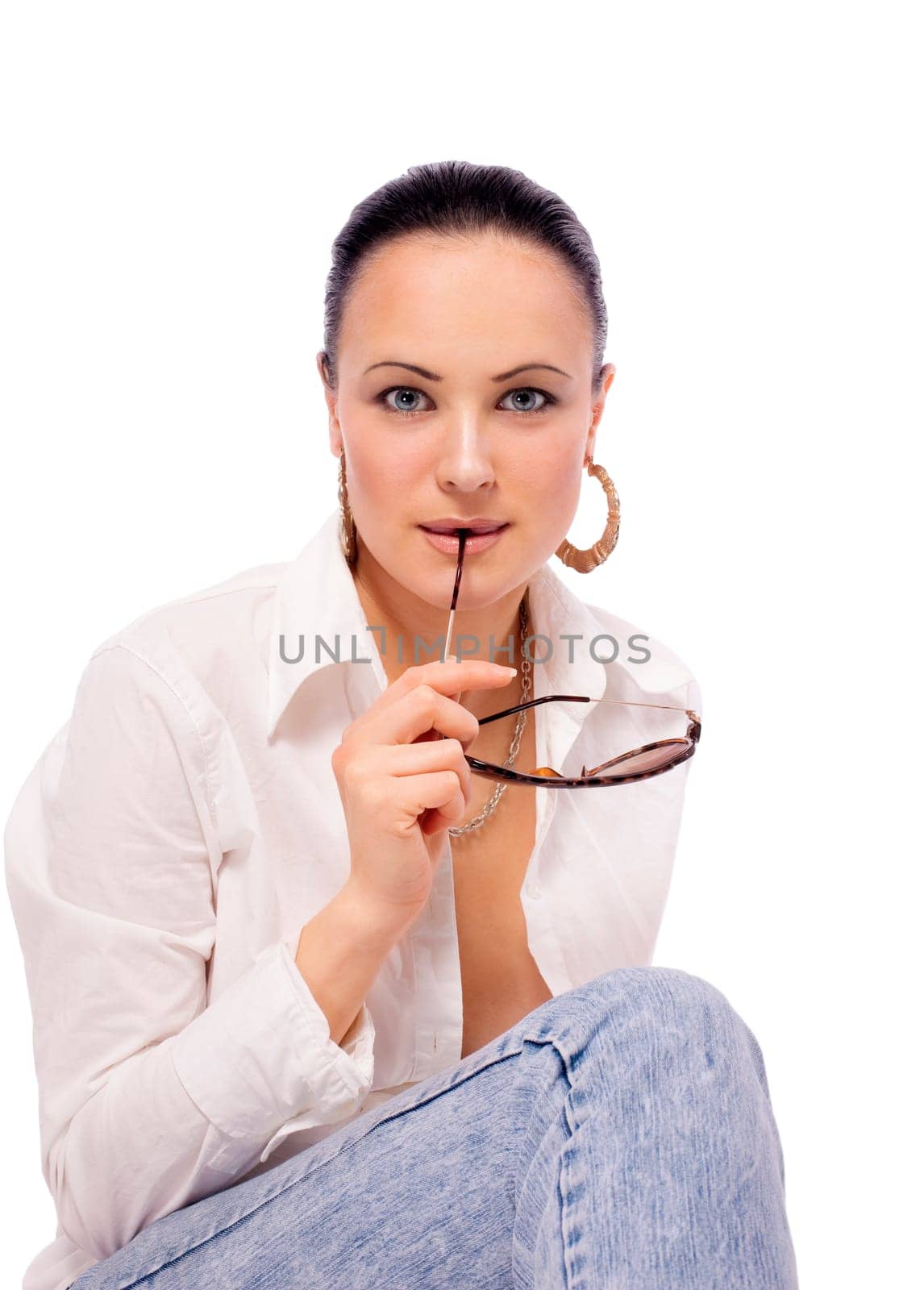 Young girl in tomboy shirt with glasses portrait