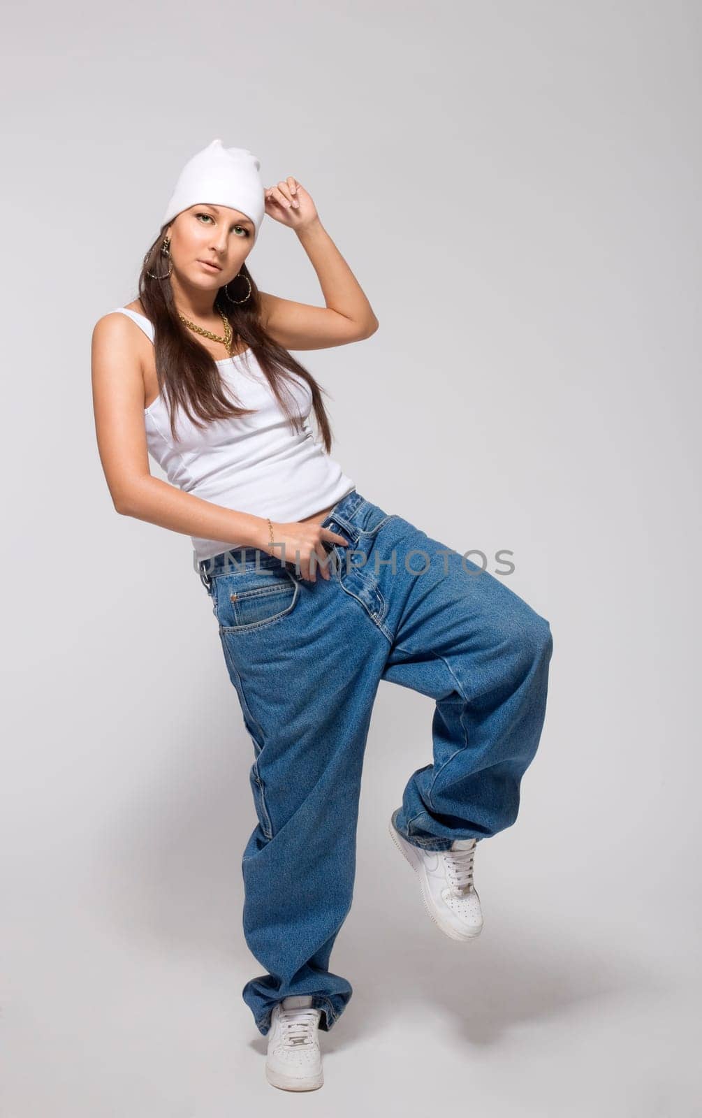 Young beauty girl like tomboy dance hip hop - break dance