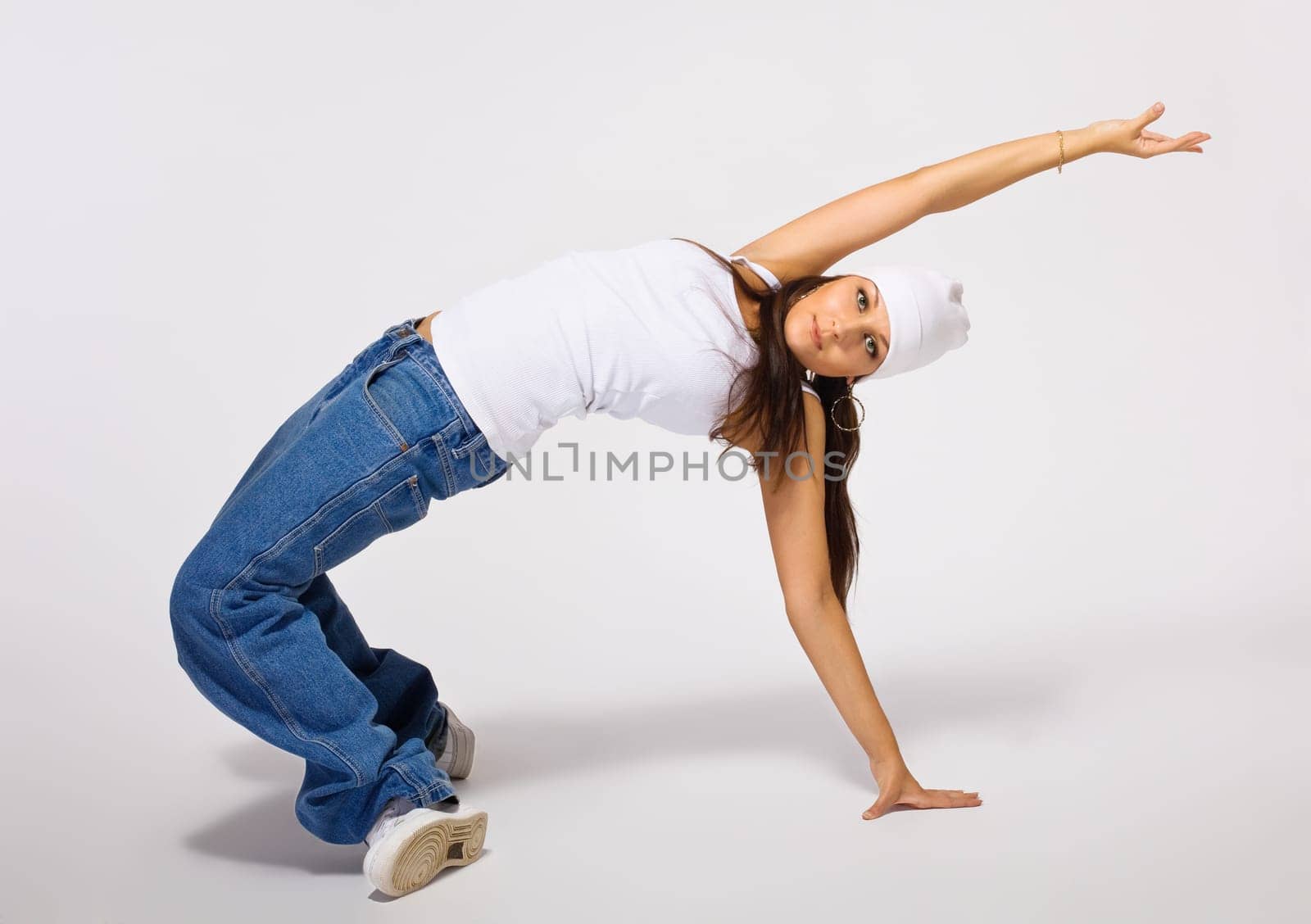 Young beauty girl like tomboy dance hip hop - break dance
