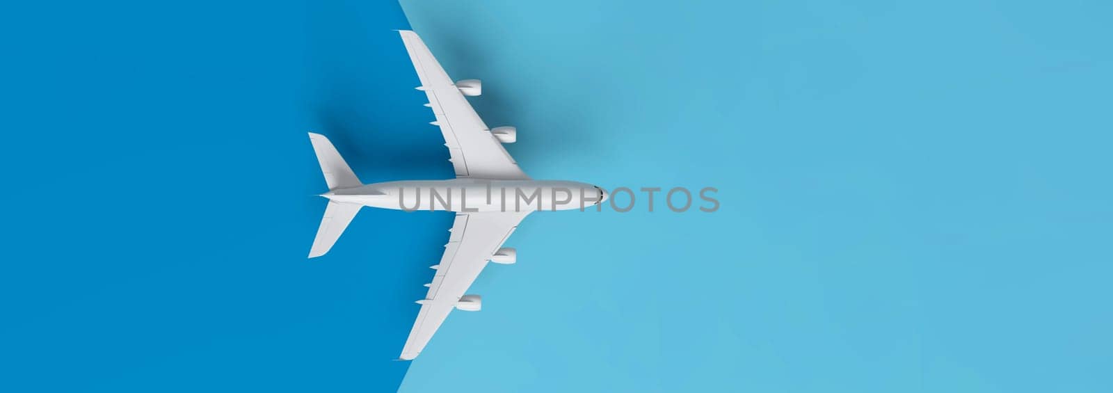 Travel concept with plane on blue background with copy space. 3D rendering.