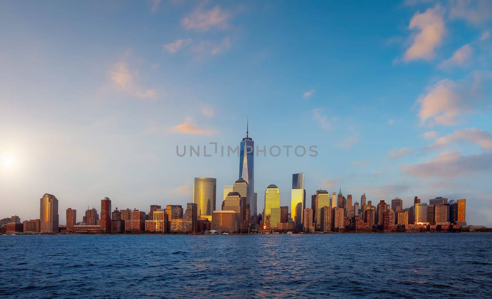 Manhattan city skyline cityscape of New York from New Jersey in USA