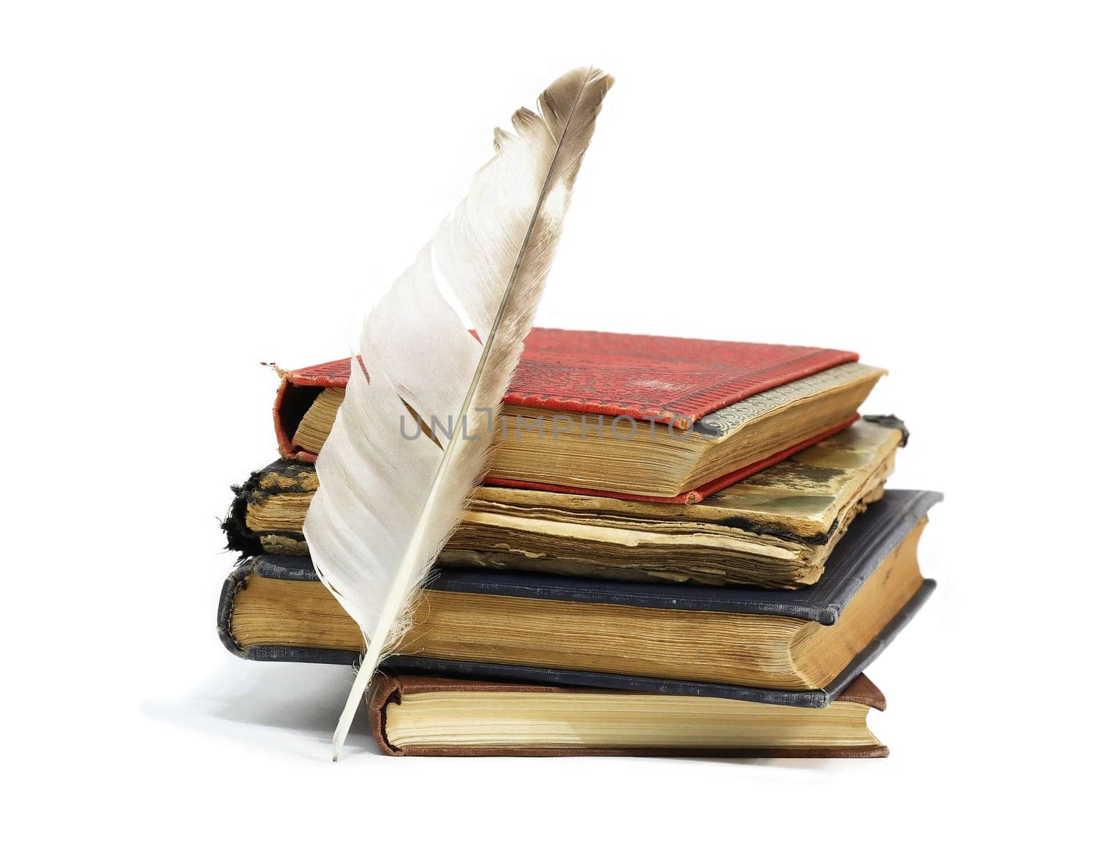 Set of various old books on white background