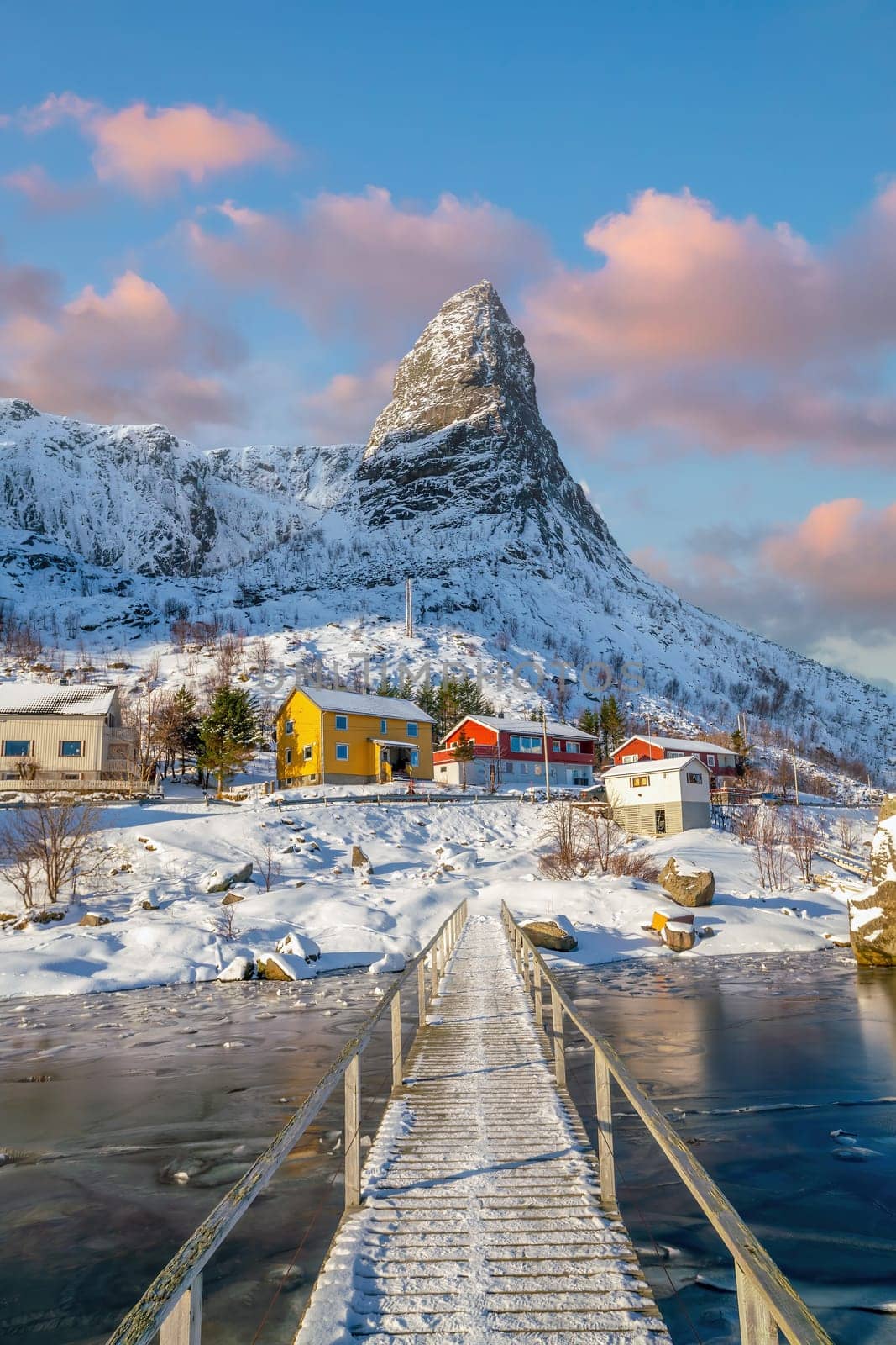 Beautiful nature lanscape of Lofoten in Norway, Europe at sunset