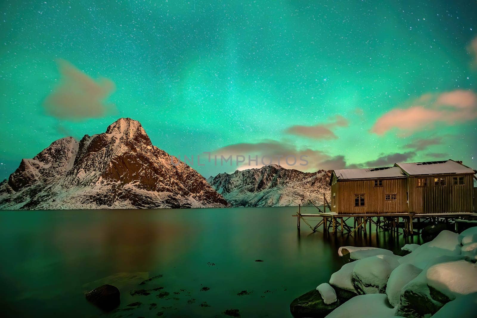 Beautiful nature lanscape of Lofoten  with northern lights by f11photo