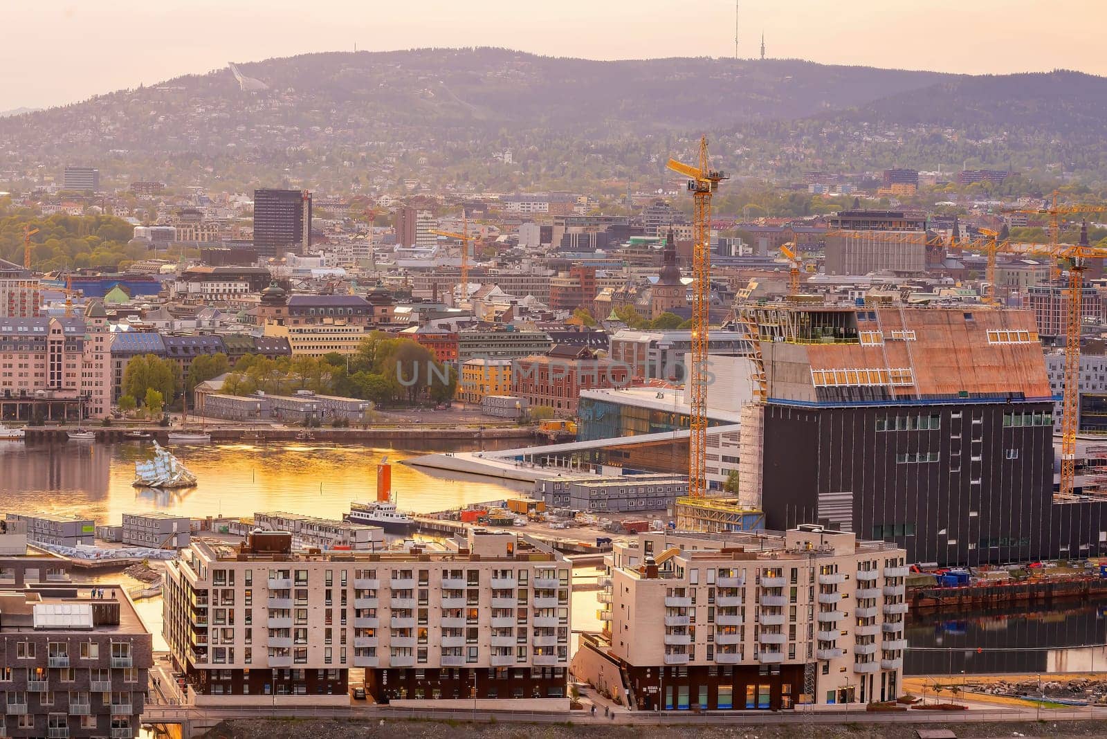  Oslo waterfront downtown city skyline cityscape in Norway at sunset  by f11photo
