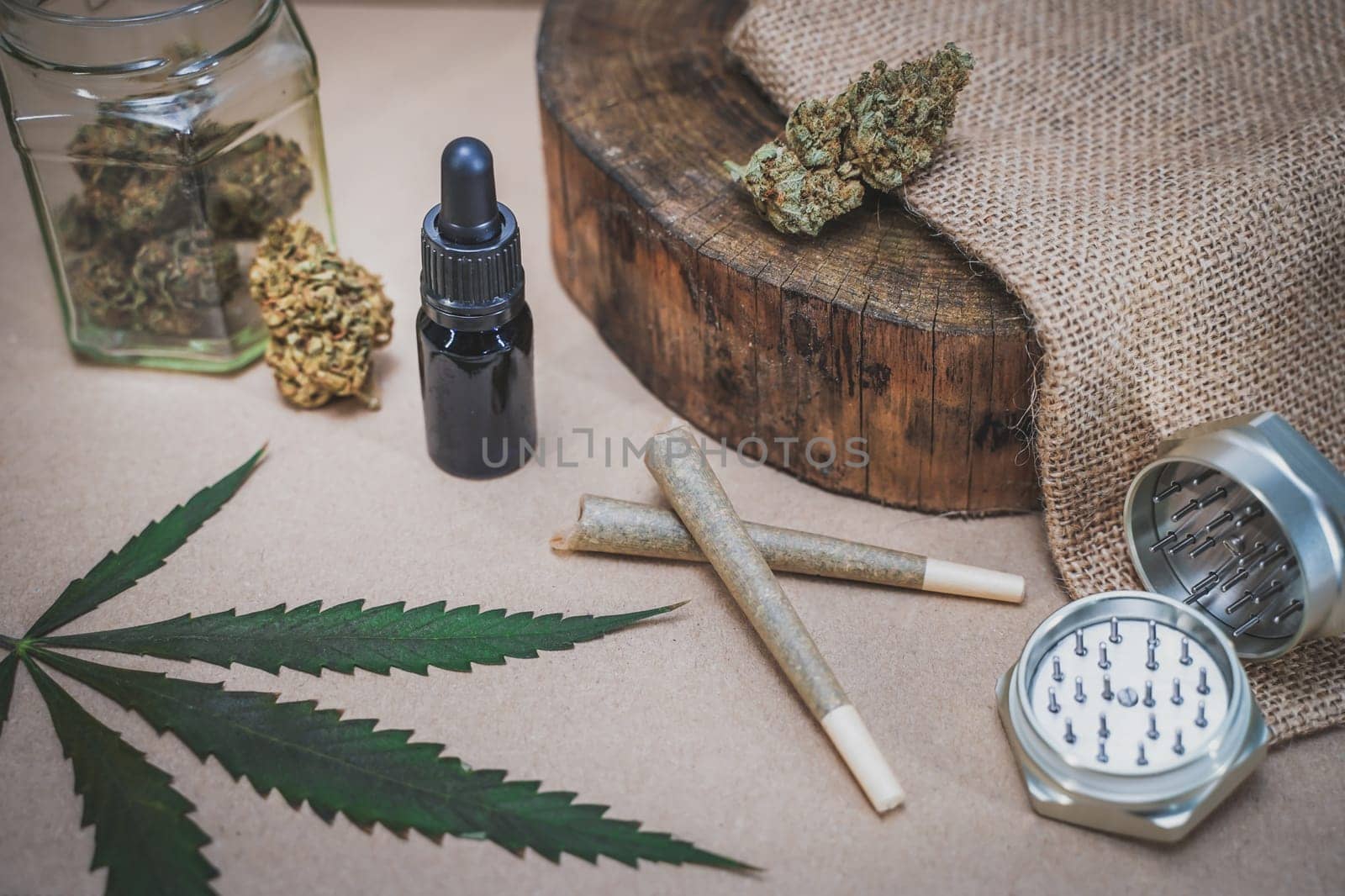 CBD medical marijuana and hemp leaves. Medical cannabis. Organic and natural hemp-based cosmetic and beauty products. High quality photo