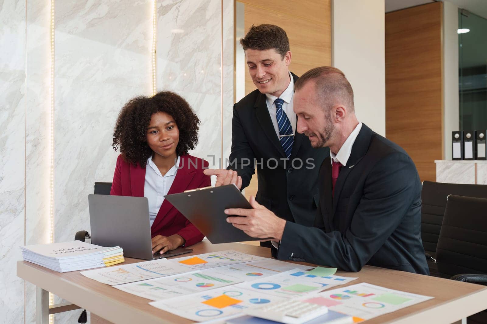 Diverse Multiethnic Business people in meeting. Accountant people do paperwork, tax, accounting and Financial advisor concept.