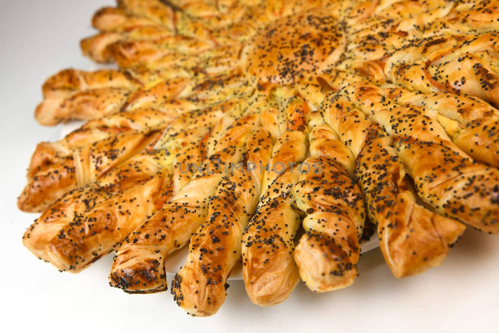 Sun recipe in puff pastry with smoked salmon and boursin cheese. High quality photo